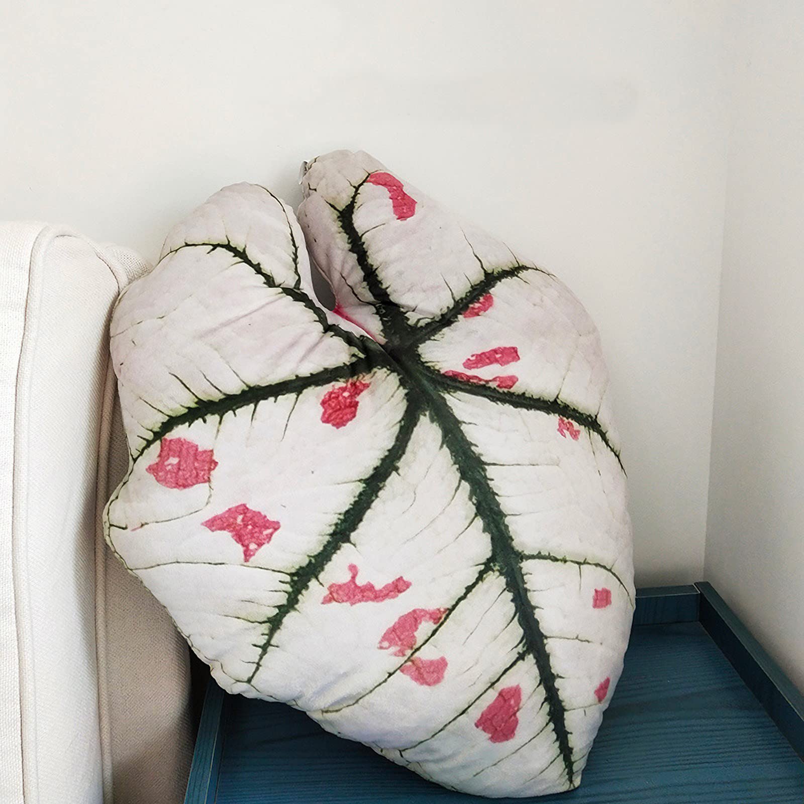 Leaf Shaped Pillow - Decorative Leaf Pillow for Sofa, Living Room & Home Decor - 14x18 Inch Caladium Strawberry Star Design - Perfect for Cozy Reading Nooks, Nursery Accents, and Bohemian Style Decor