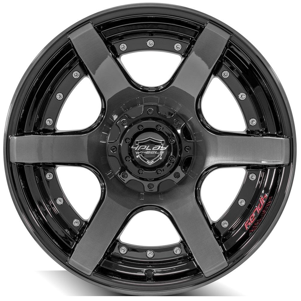 4Play Gen2 4P60 Gloss Black Wheels 20x10.0 24 - Brushed Face & Tinted Clear Finish - 5x127/5x139.7mm Bolt Pattern - 87.1mm Center Bore - Perfect for Off-Road Trucks & SUVs