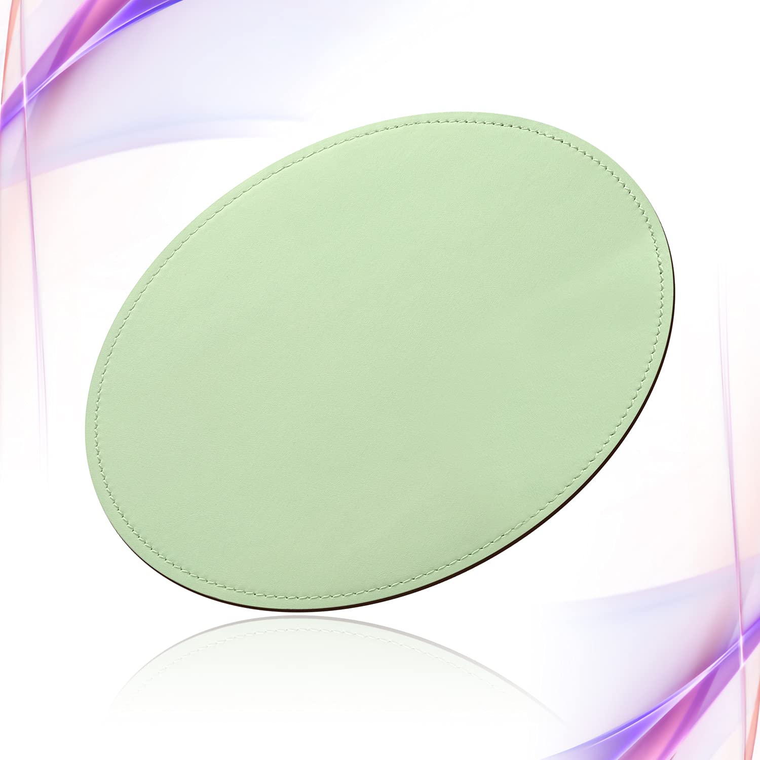 Premium Round PU Leather Mouse Pad with Stitched Edge & Non-Slip Micro-Fiber Base - Waterproof Desk Mat for Computer, Laptop, Gaming (9x9 Inch, Fresh Green) - Perfect for Office, Home & Gaming Setups