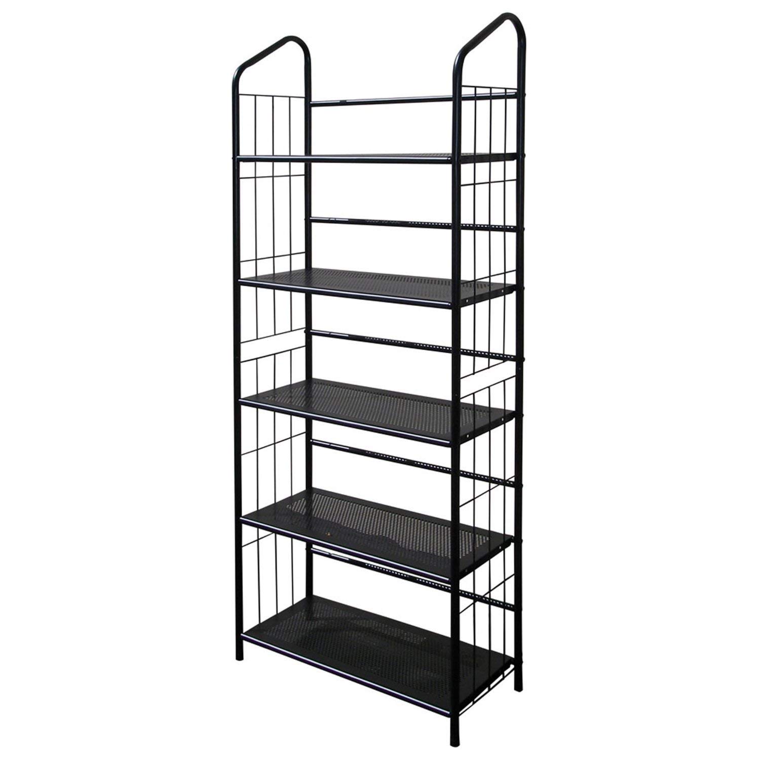 FastFurnishings 5-Tier Metal Bookcase - Black Storage Shelf Organizer for Home, Office & Dorm Room - Heavy Duty Bookshelf for Books, Toys & Decor