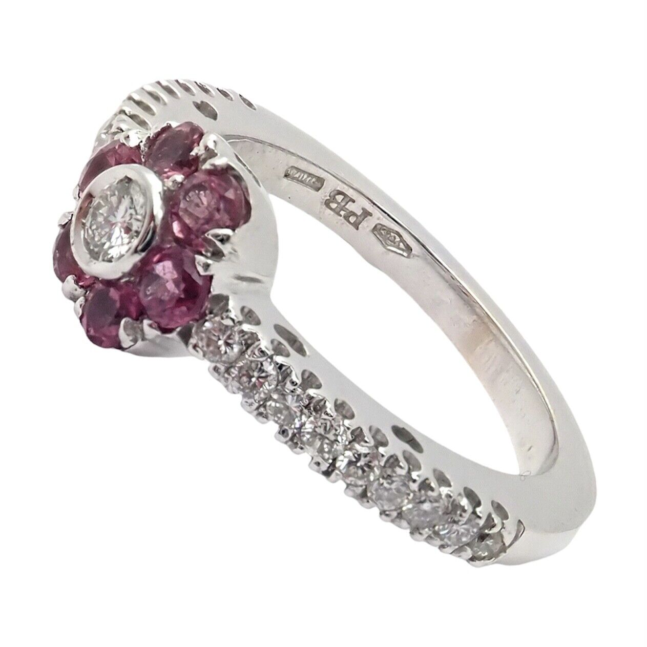 Authentic Pasquale Bruni 18k White Gold Diamond & Pink Sapphire Flower Fiori Ring - Elegant Jewelry for Weddings, Anniversaries & Special Occasions