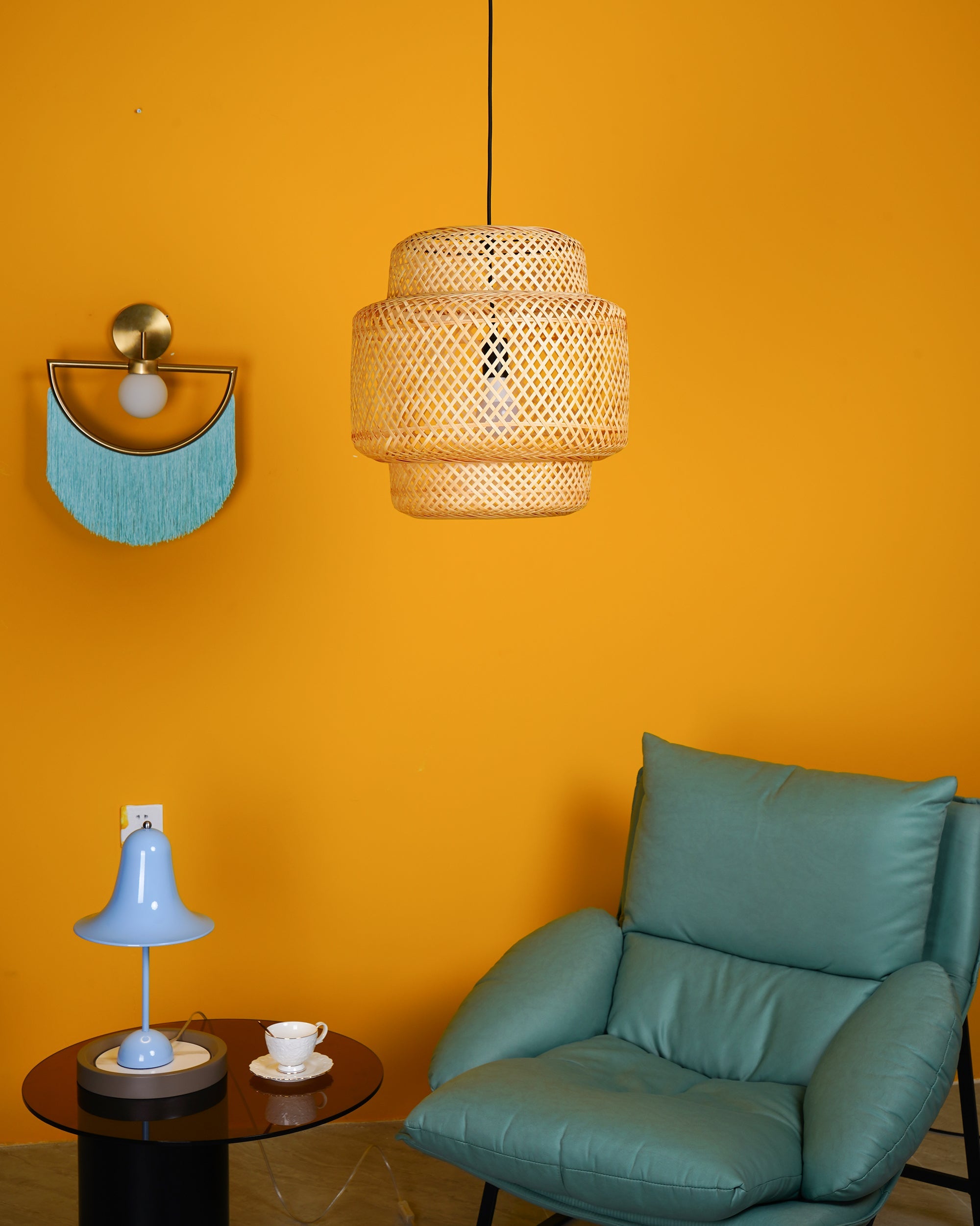 Modern Bamboo Pendant Light Fixture - Handwoven Natural Rattan Hanging Lamp for Kitchen Island, Dining Room & Bedroom Decor - Eco-Friendly Lighting Solution