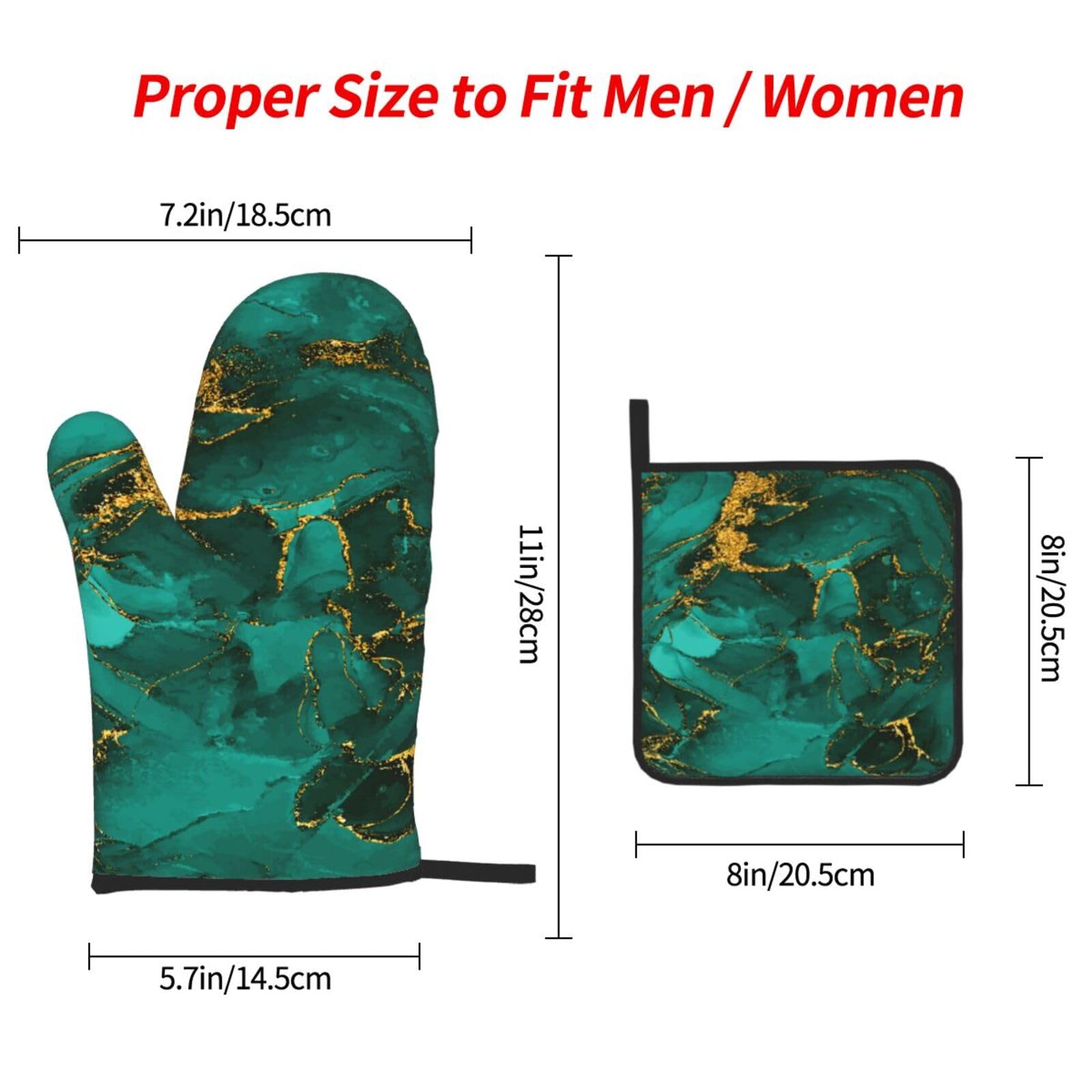 Turquoise Marble Oven Mitts & Pot Holders Set of 3 - Heat Resistant, Non-Slip, Washable Kitchen Accessories for Cooking, Baking, Grilling & BBQ - Perfect for Home Kitchen Decor & Gift Giving