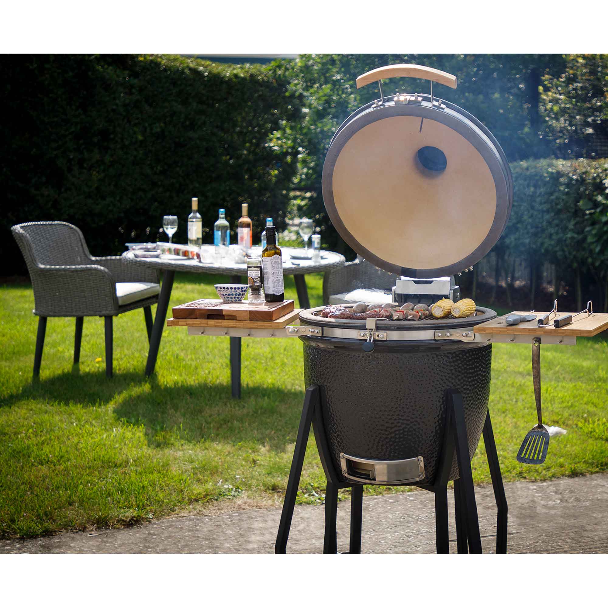 Premium Kamado Style Ceramic BBQ Grill & Smoker with Wheels - 22 Inch (56cm) Outdoor Cooking Oven for Backyard, Patio & Camping - Perfect for Grilling, Smoking & Baking - Model DG159
