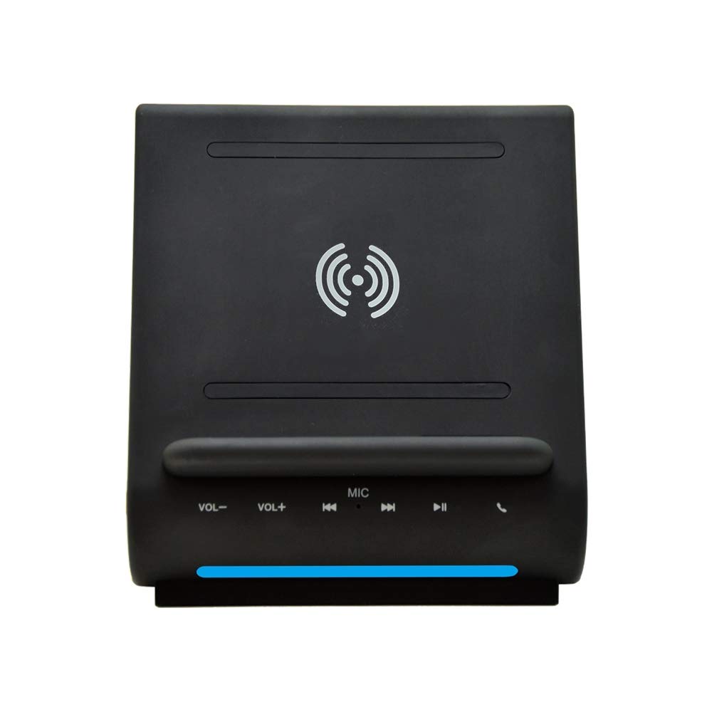 Fast Charging Wireless Charger & Bluetooth Speaker Combo - 4-in-1 Docking Station with Built-in Mic for Hands-Free Calls | Compatible with iPhone 16/15/14/13/12/11/X & Samsung Galaxy S24/S23/S22/S21/S20 | Perfect for Home Office, Nightstand & Car Use