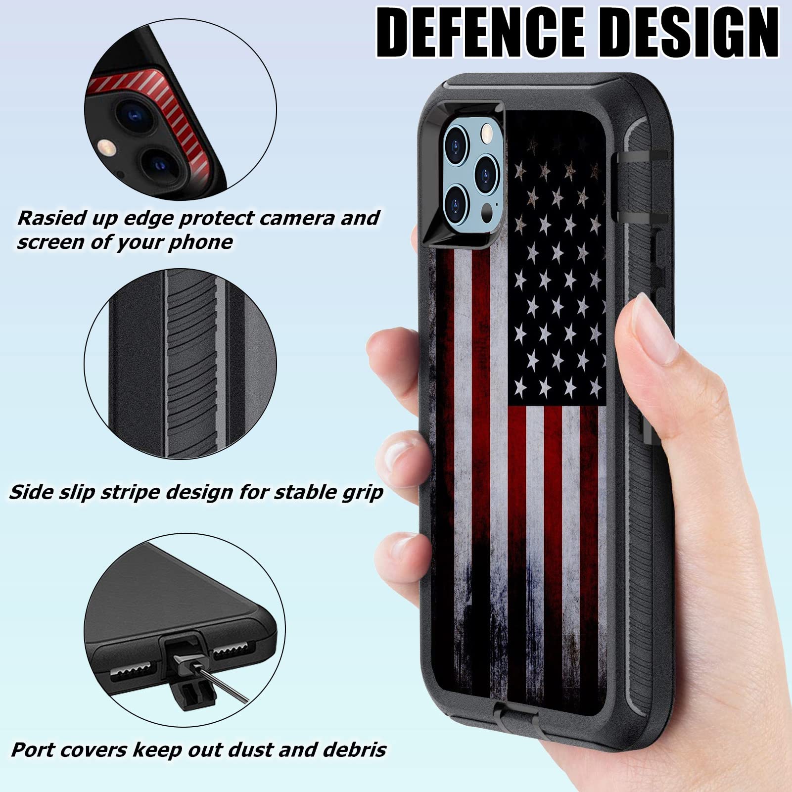 Shockproof iPhone 13 Pro Max Case with Screen Protector | Heavy Duty Protective Cover for Men & Boys | Patriotic Old American Flag Design | 6.7 Inch | Perfect for Outdoor Activities, Travel & Daily Protection