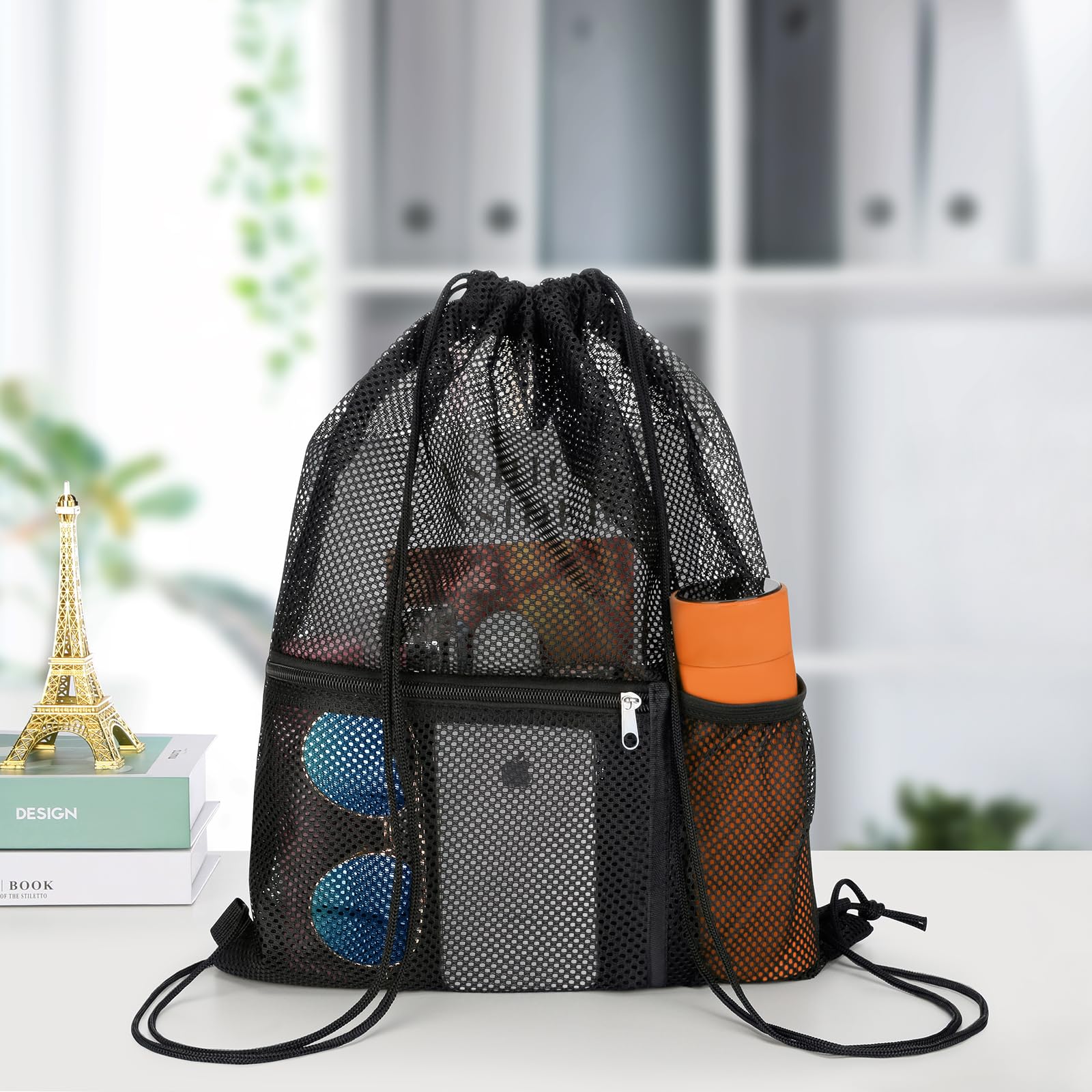 2 Pack Mesh Drawstring Backpack - Lightweight Breathable Gym Bag for Swimming, Sports, Beach & Travel - Perfect for Workout Clothes, Swimwear & Essentials (Black)