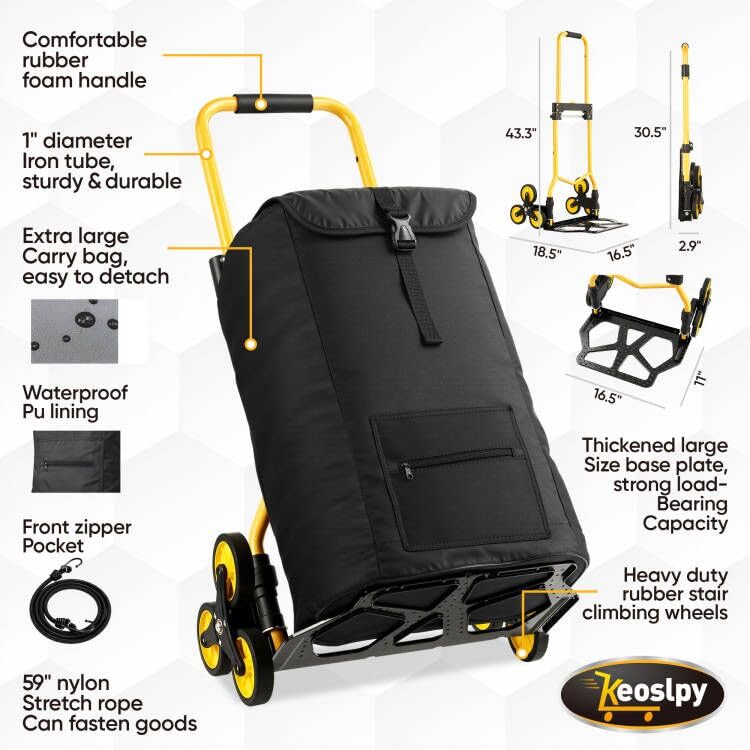 **Upgraded 330Lbs Heavy Duty Folding Stair Climbing Hand Truck Dolly with Wheels - Portable Shopping Cart for Moving, Groceries, Luggage, Travel & Office - Perfect for Home, Warehouse, and Retail Use**
