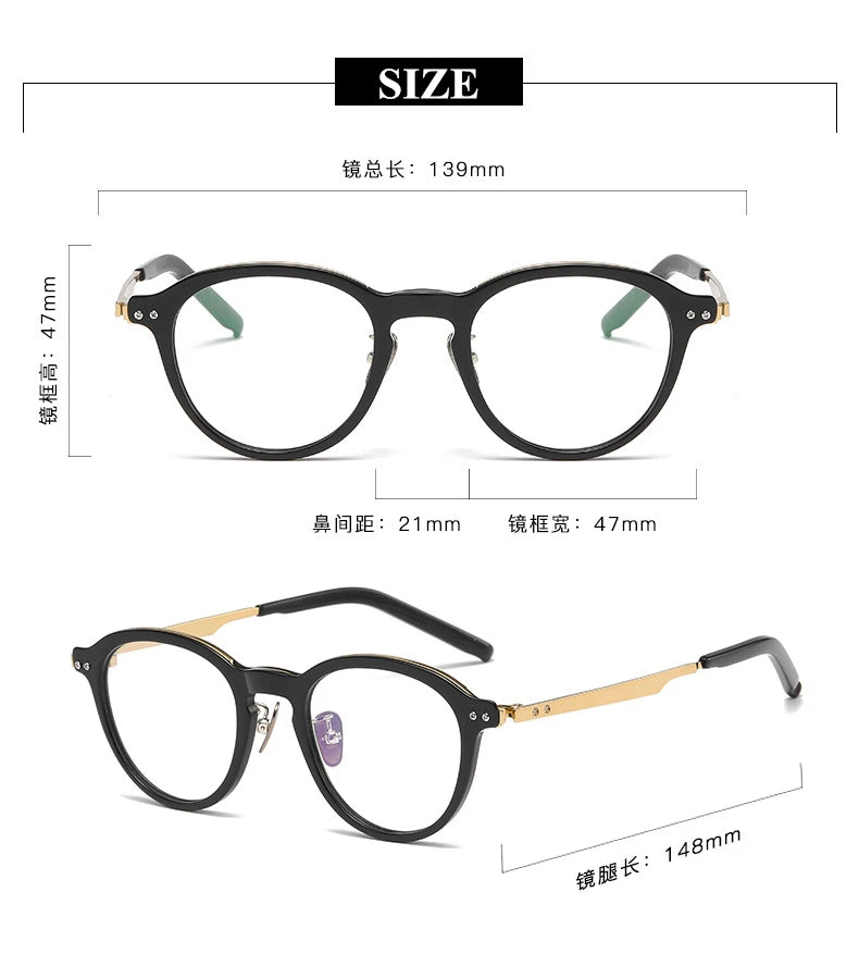 Stylish Black Unisex Acetate & Titanium Round Eyeglasses Frame 94113 - Perfect for Work, Reading & Everyday Fashion