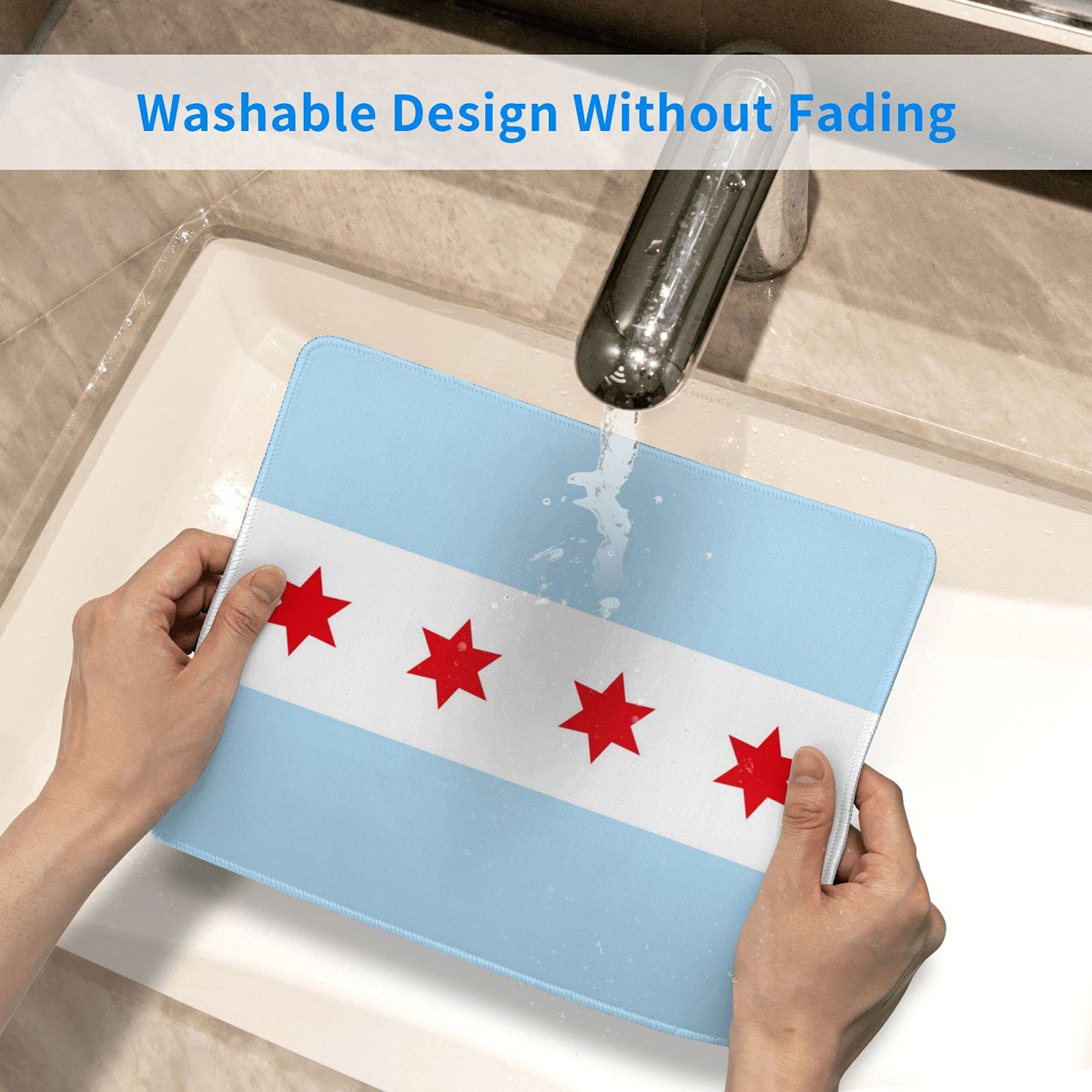 Chicago Flag Gaming Mouse Pad - Non-Slip Rubber Base & Stitched Edge - 7