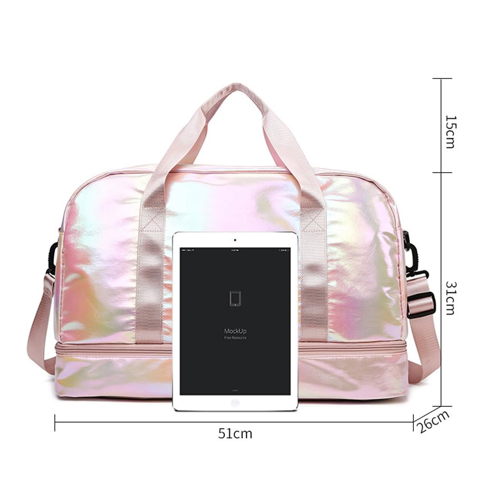 **Waterproof Sports Duffel Bag for Women - Gym Bag with Shoe Compartment & Wet Pocket, Travel Overnight Bag, Dance Bag, Weekend Bag (Pink) - Perfect for Workouts, Travel & Dance Classes**