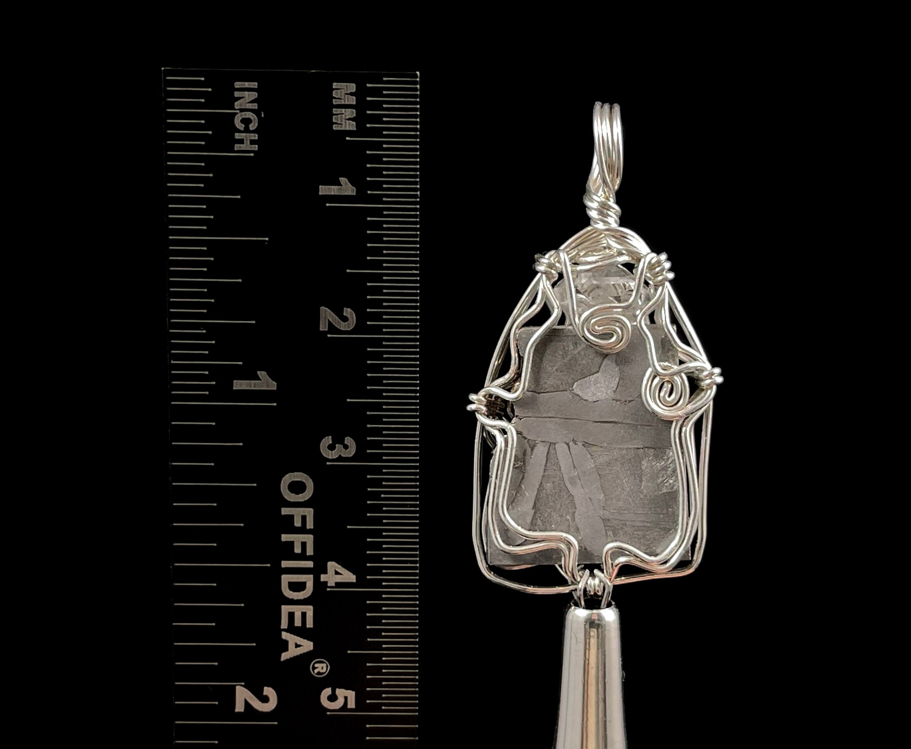 Handmade METEORITE Pendant Necklace with Ancient Muonionalusta Meteor & Herkimer Diamond - Wire Wrapped Crystal Jewelry for Women - Perfect for Spiritual Healing, Meditation & Boho Fashion