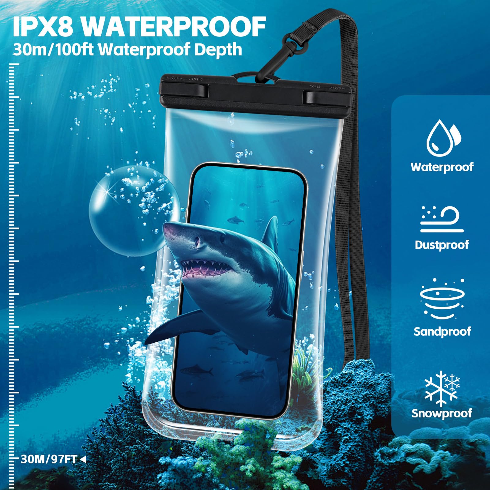 [2 Pack] IPX8 Waterproof Phone Pouch for iPhone 15/14/13 Pro Max & Samsung S24 (Up to 8.3