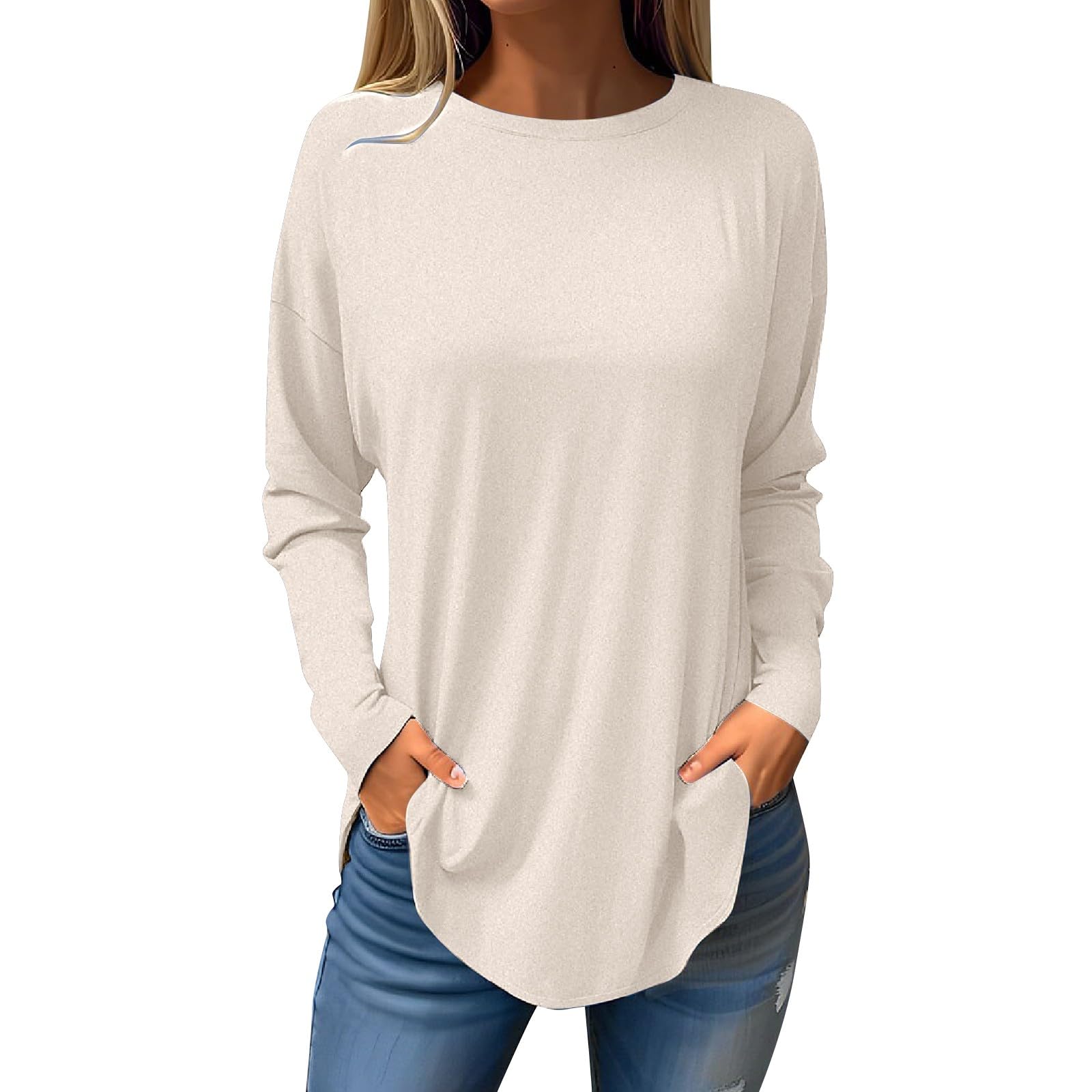 Trendy Plus Size Women's Long Sleeve Crewneck T-Shirt - Loose Fit Casual Blouse for Vacation & Going Out - Comfortable Ladies Top for Everyday Wear, Office & Weekend Outings