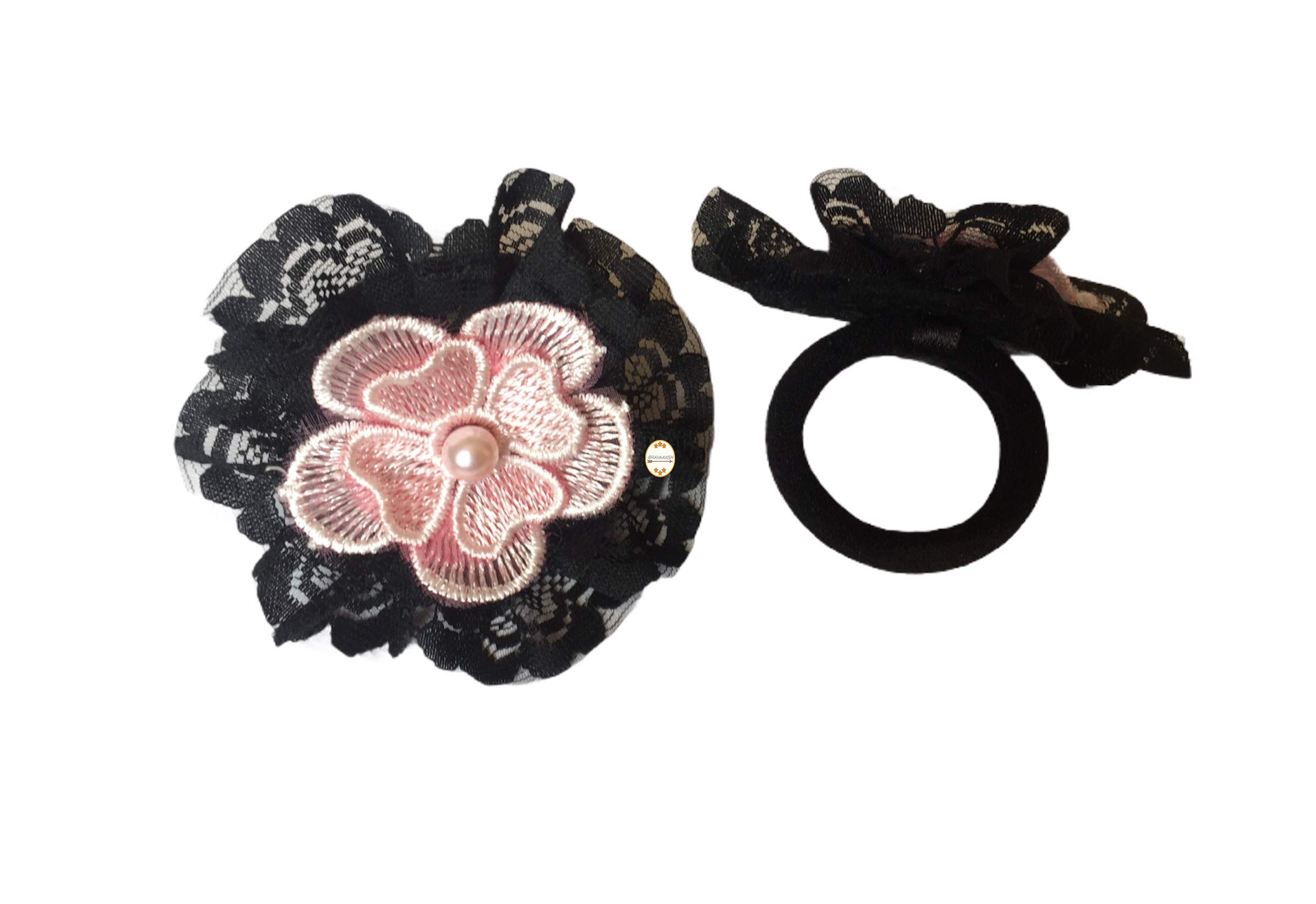 Handmade Pink Lace Ponytail Hair Bands for Baby Girls - Soft Stretch Hair Ties for Toddlers, Infants & Kids - Perfect for Daily Wear, Parties & Photo Shoots