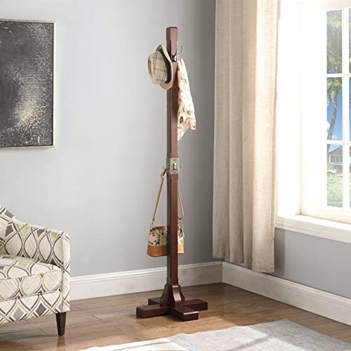 Proman Products Windsor Freestanding Wooden Coat Rack Stand with 12 Hanger Hooks - Walnut Finish for Clothes, Hats, Purses & Bags - Perfect for Entryway, Bedroom, Living Room, Office & Mudroom Organization