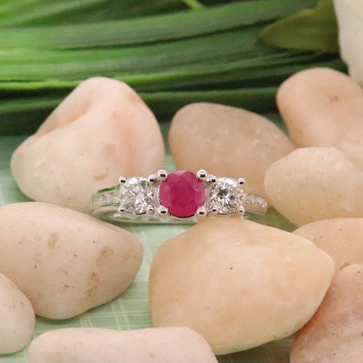 18K Solid White Gold Round Ruby & White Diamond Engagement Ring for Women | Dazzlingrock Collection | Perfect for Bridal, Wedding & Proposal Gifts
