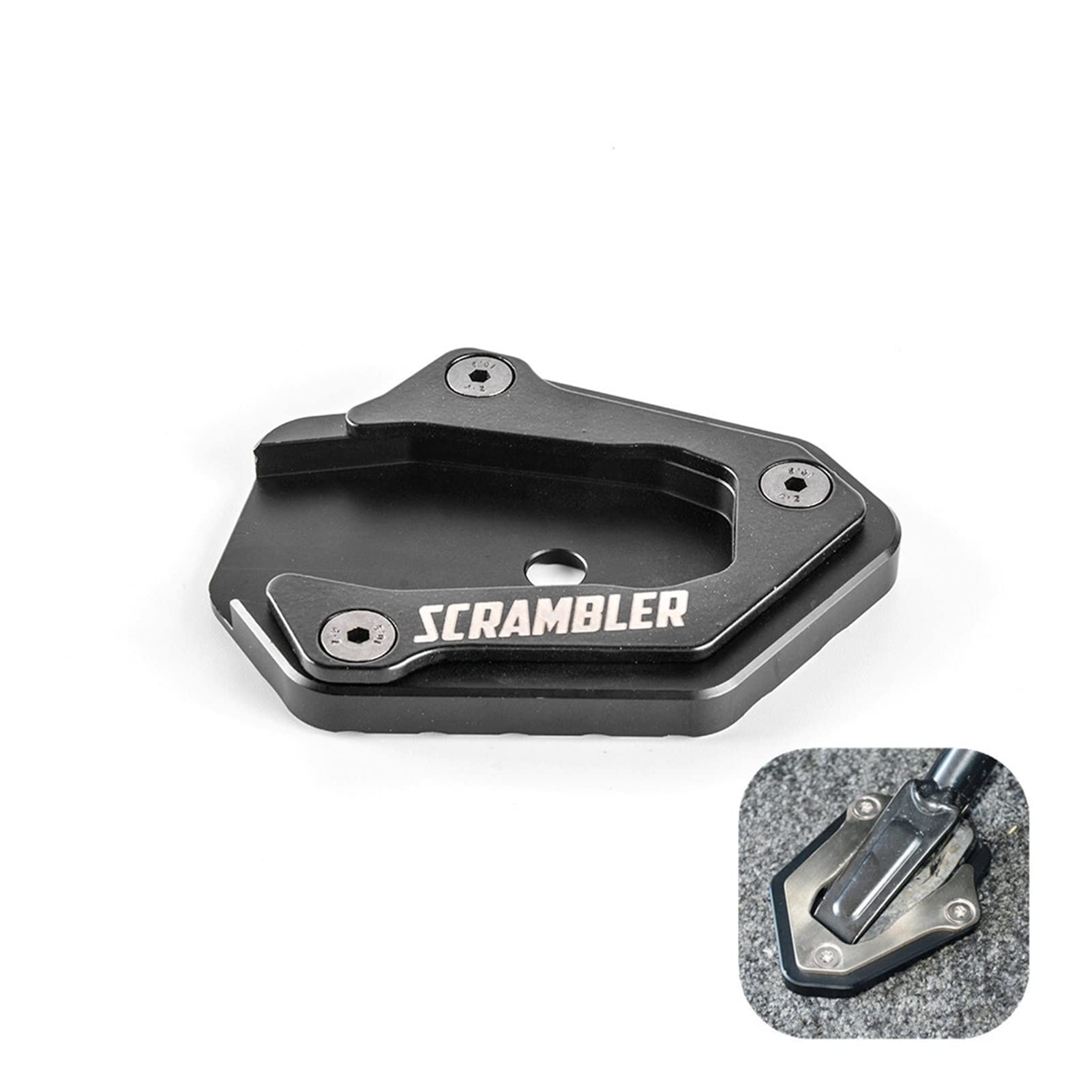 Ducati Scrambler Motorcycle Kickstand Extension Plate - Black Side Stand Support for Enhanced Stability | Perfect for Parking on Uneven Terrain & Soft Surfaces