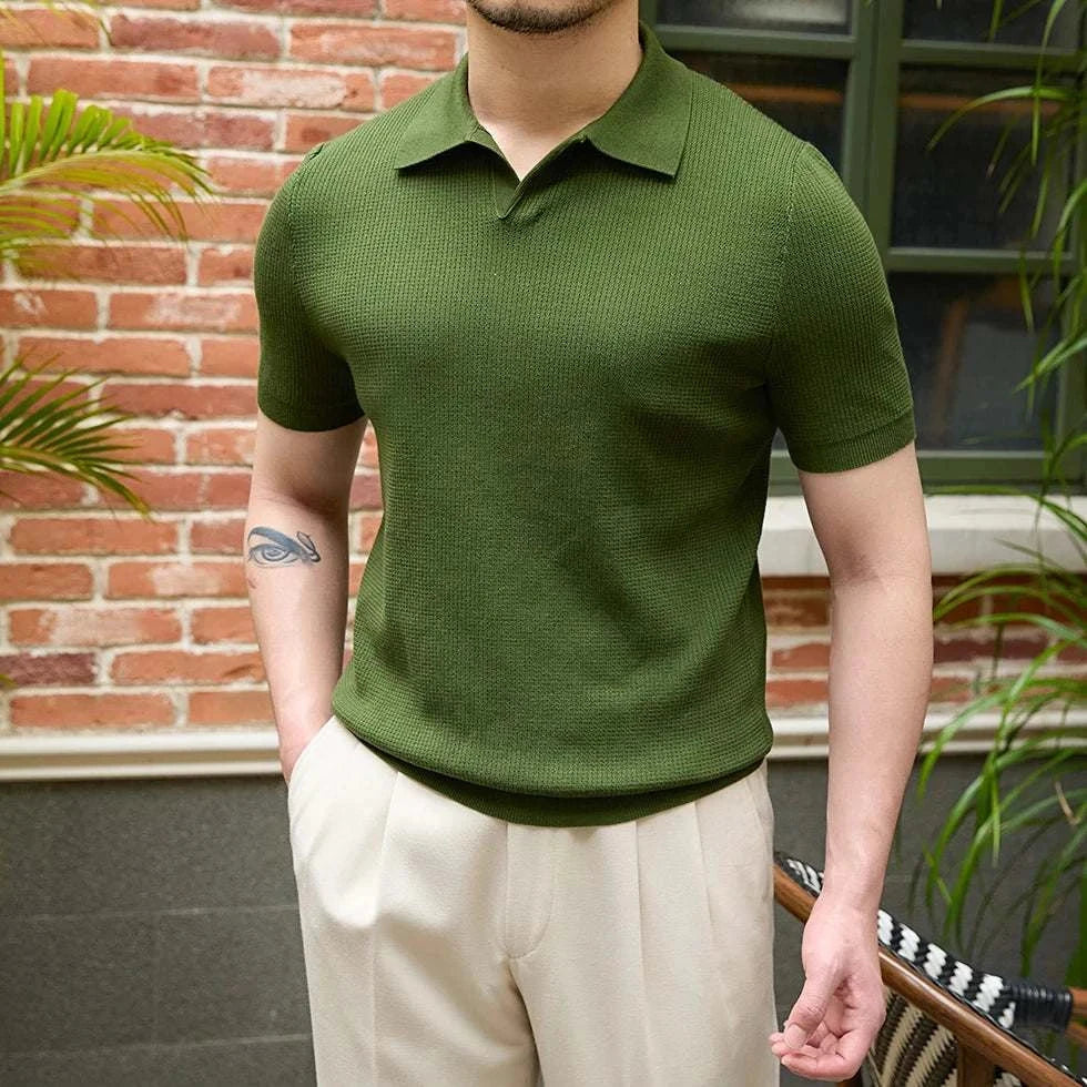 Men's Summer V-Neck Polo T-Shirt - Breathable Cotton Short Sleeve Casual Shirt for Golf, Work & Outdoor Activities