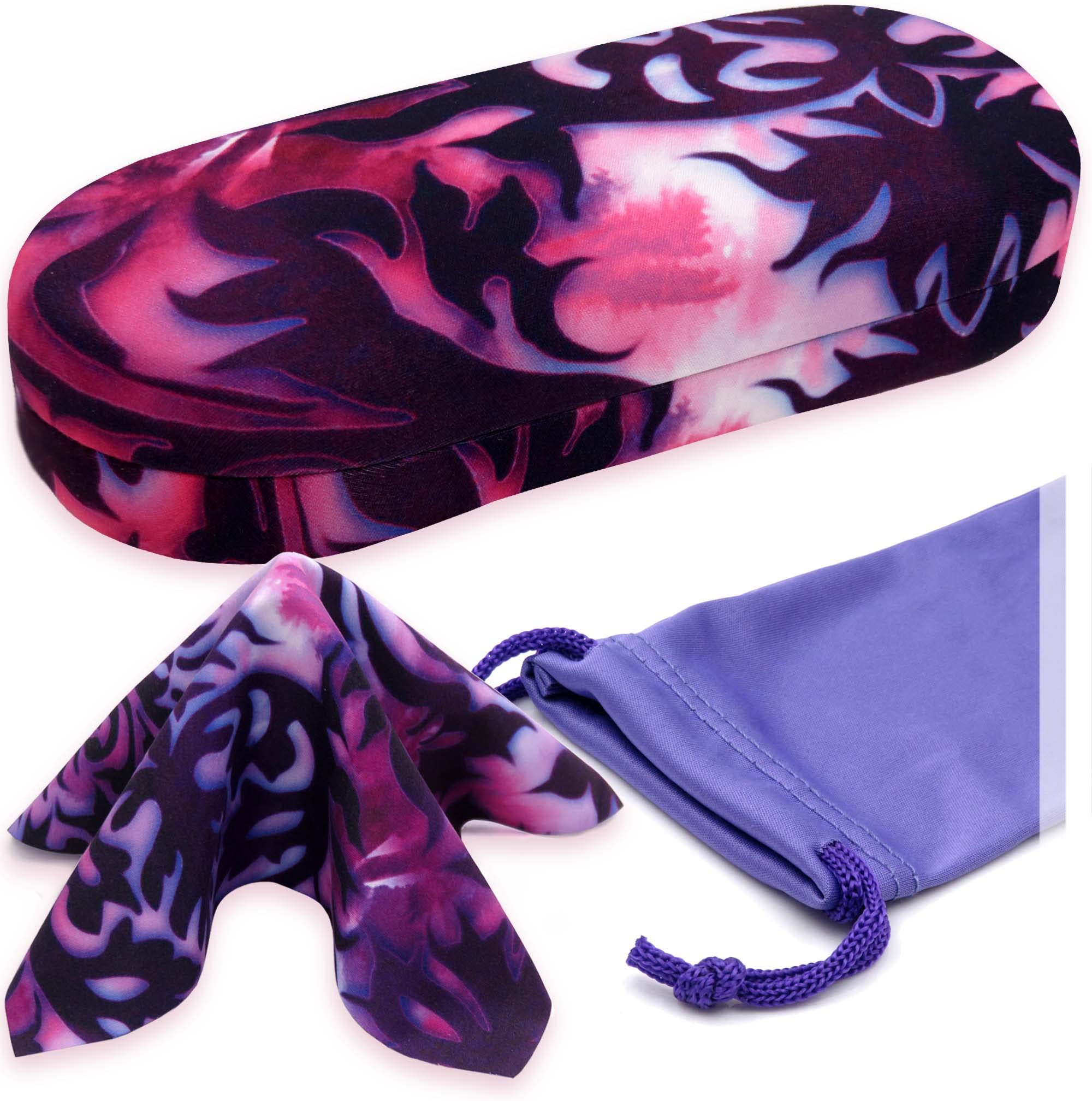 Stylish Hard Glasses Case for Women - Small Protective Sunglasses Holder with Easy-Open Lip, Includes Drawstring Pouch & Cleaning Cloth - Perfect for Travel, Work, and Everyday Use