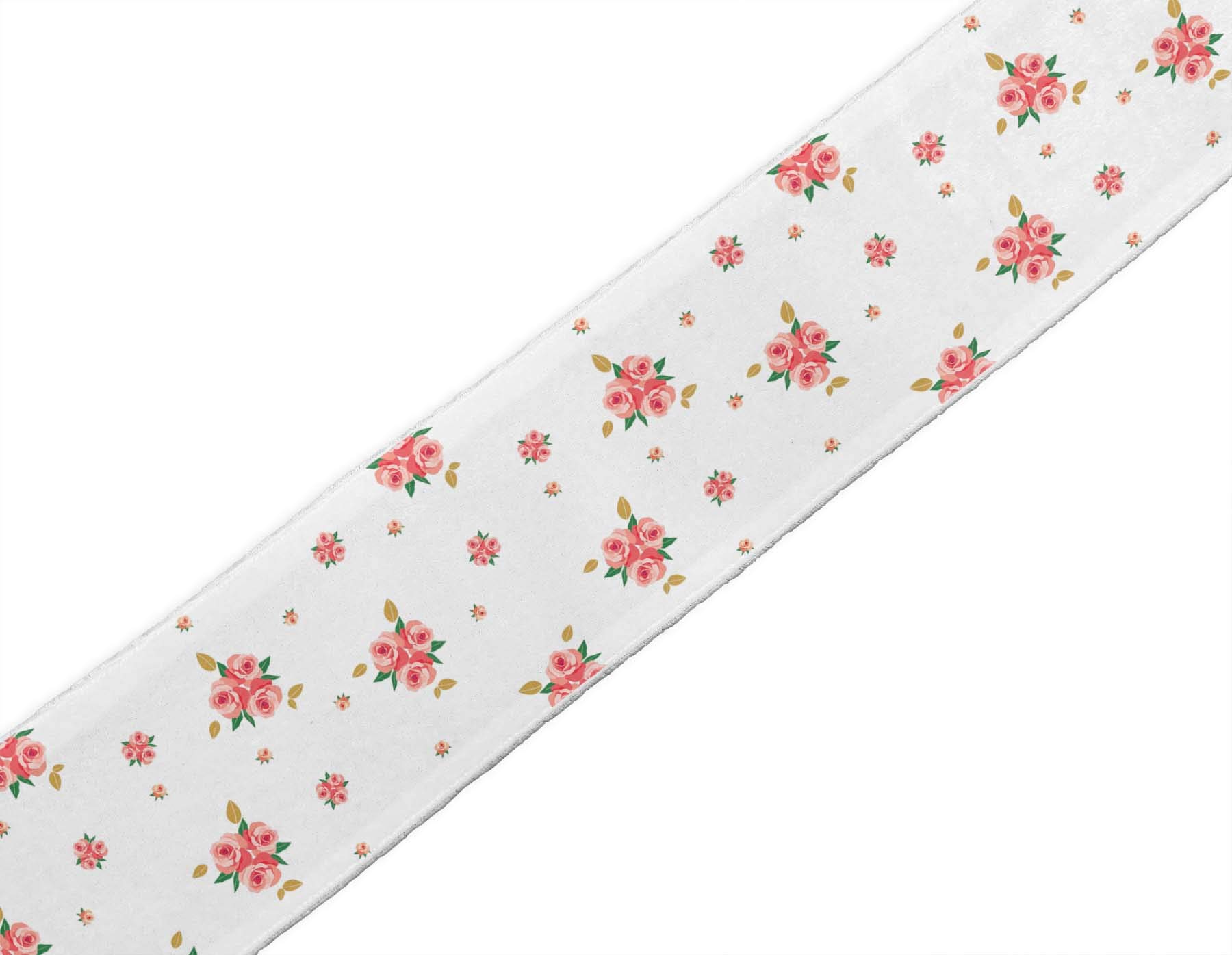 White Leaves & Rose Floral Printed Dupion Fabric Ribbon Trim - 9 Yards, 4 Inches Wide for Sewing, Crafts, DIY Accessories | Perfect for Dressmaking, Gift Wrapping & Home Decor