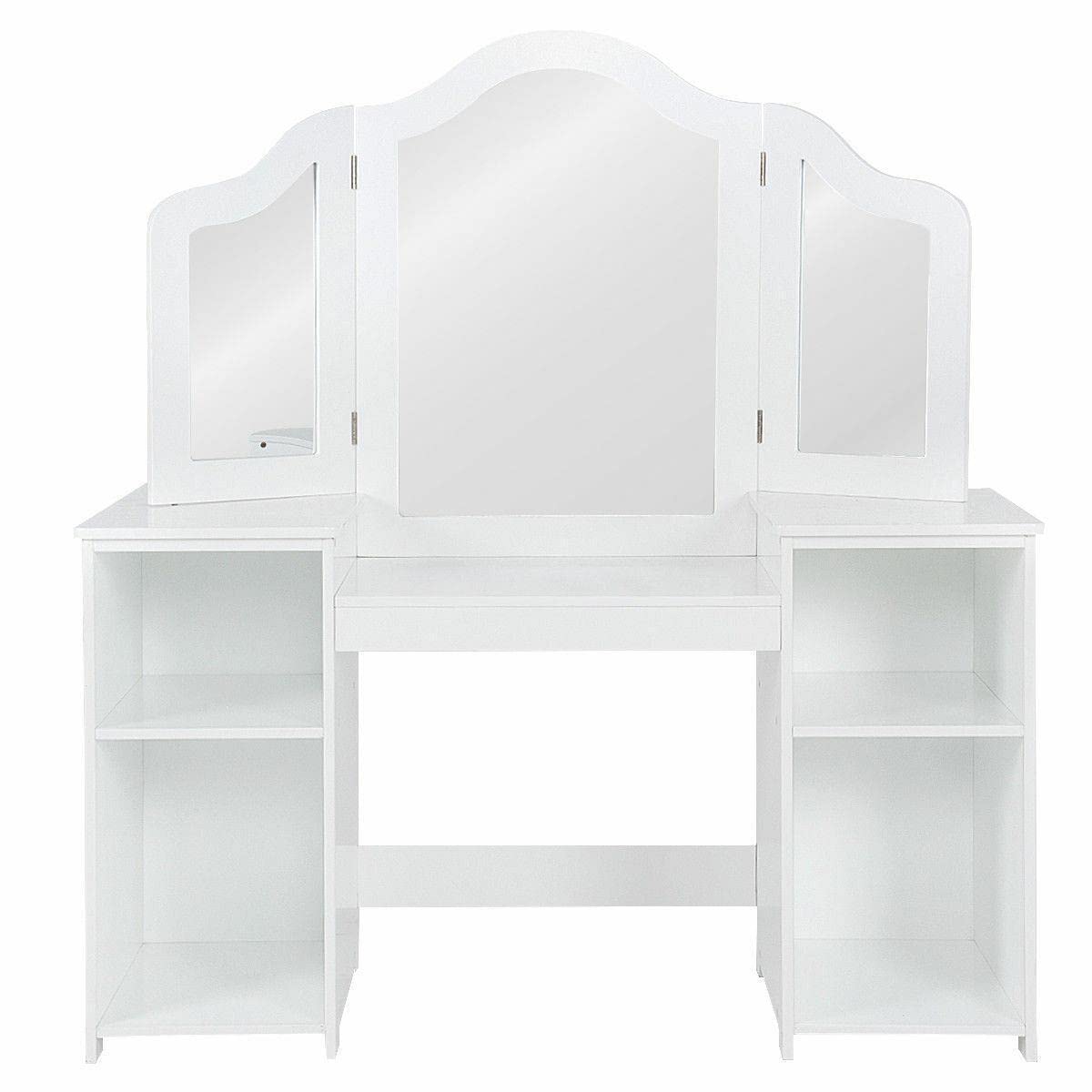 White Makeup Vanity Table Set with Mirror - Portable Dressing Desk for Bedroom, Bathroom & Travel | Elegant Vanity Side Table with Storage & Stool