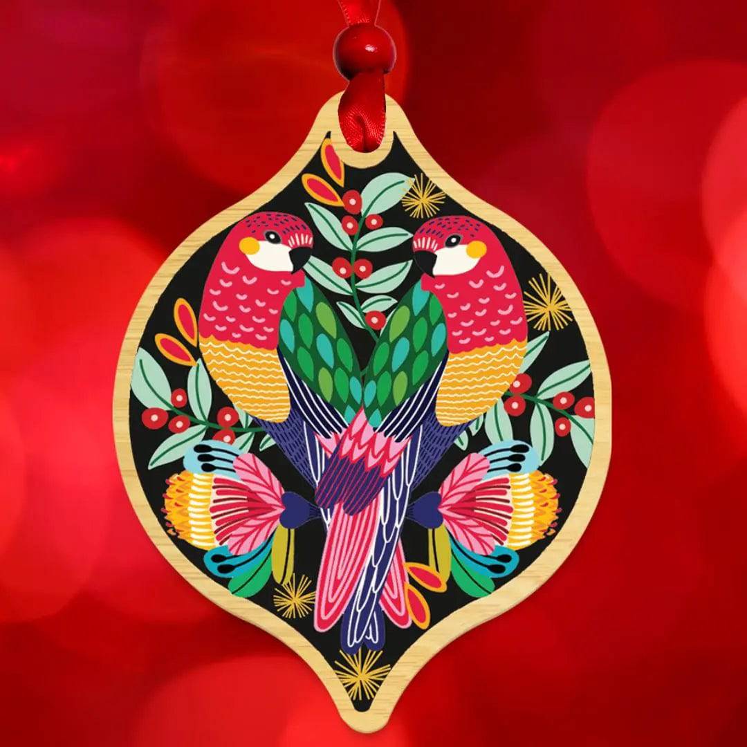Rosella Birds Christmas Ornaments - Handmade Holiday Decor for Tree, Home & Gifts | Perfect for Xmas Party, Mantel & Festive Decorations