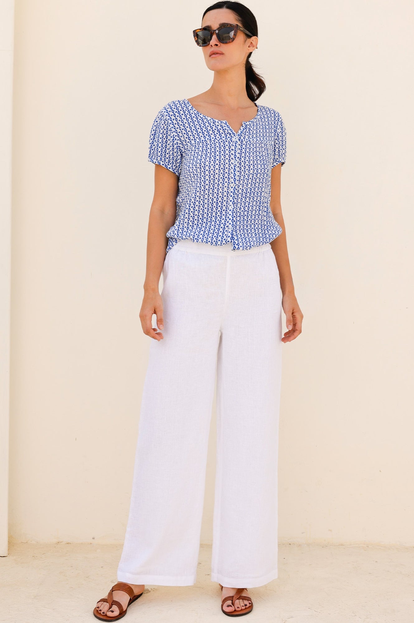 Breathable Wide Leg Linen Pants for Women - Comfortable White Summer Trousers | Perfect for Beach, Vacation & Casual Outings