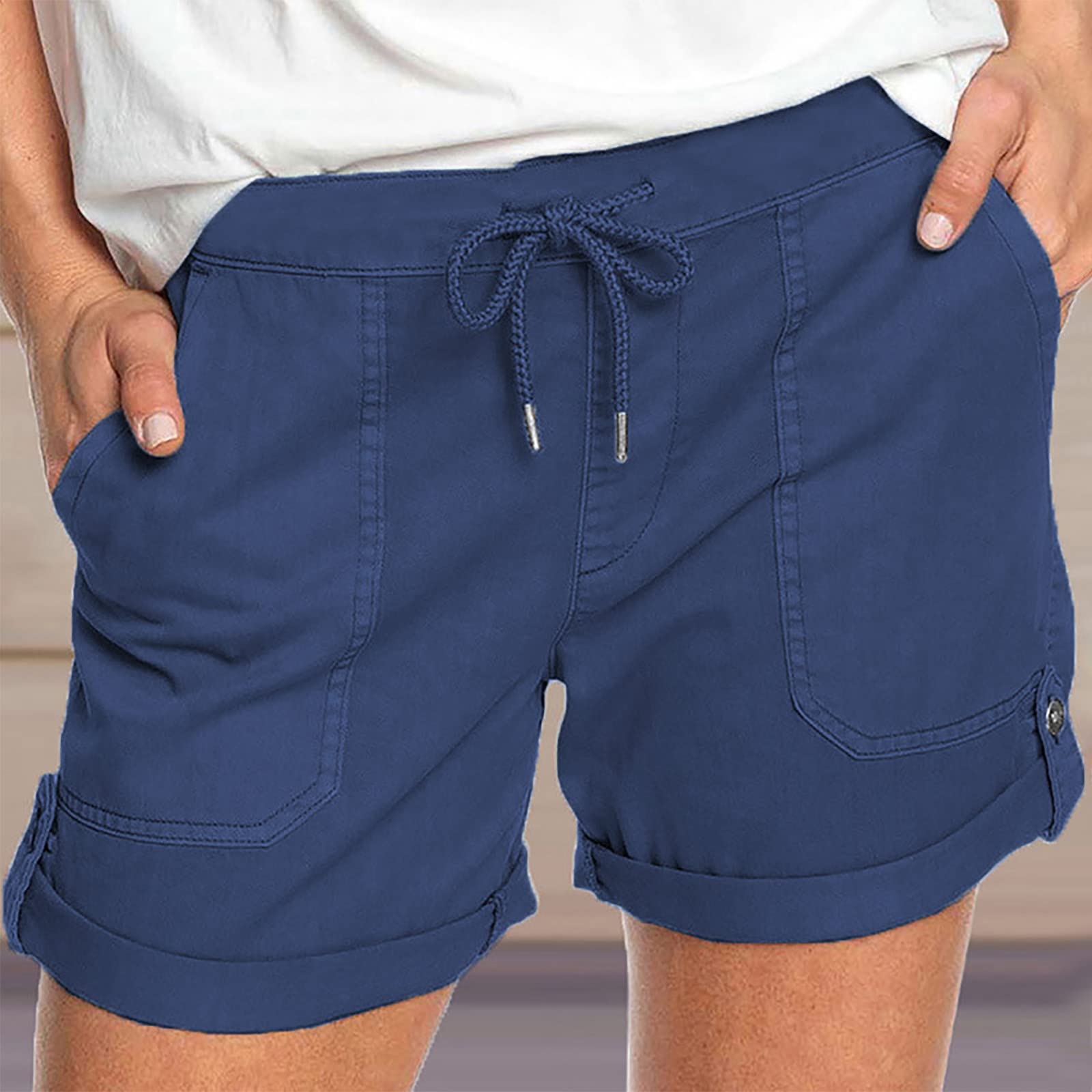 DASAYO Women's Casual Summer Shorts - Loose Fit Drawstring Chino Shorts with Pockets for Beach & Travel