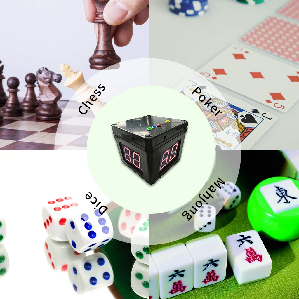GANXIN Poker Shot Clock - 20/30 Sec & Custom Countdown Timer for Poker, Casino, Chess Tournaments - 4-Sided Cube Timer (Black) - Perfect for Texas Hold'em, Blackjack & Competitive Board Games