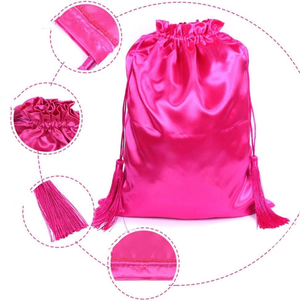 10 Pack Purple Satin Wig Bags with Drawstring & Tassels - Silk Hair Storage Bags for Wigs, Hair Extensions & Bundles - Travel Organizer for Salon, Cosplay & Protective Hairstyles