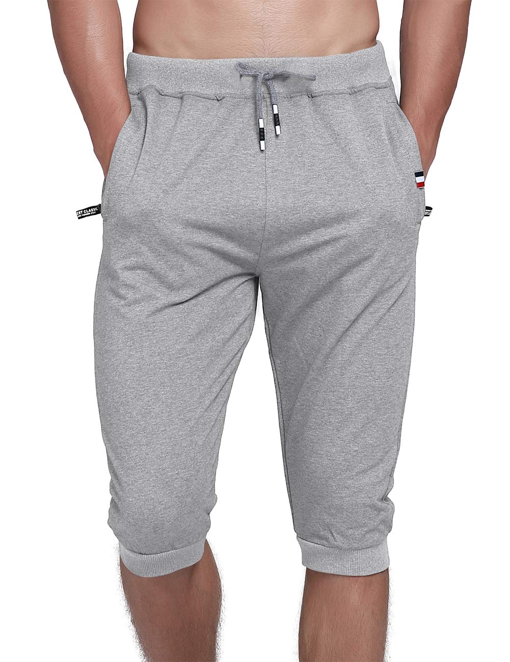 Men's 3/4 Length Cotton Jogger Pants with Zipper Pockets - Breathable Casual Running Capri for Gym Workout & Outdoor Activities | Below Knee Athletic Shorts for Men | Perfect for Jogging, Yoga, and Everyday Wear