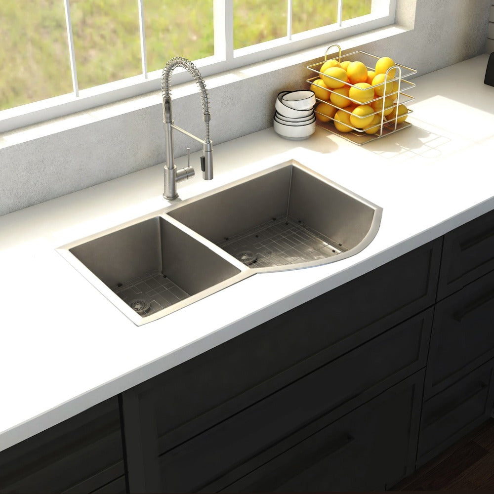 ZLINE SC70D 33 33-Inch Undermount Double Bowl Stainless Steel Kitchen Sink with Bottom Grid - Durable & Stylish for Modern Kitchens, Perfect for Meal Prep & Cleanup