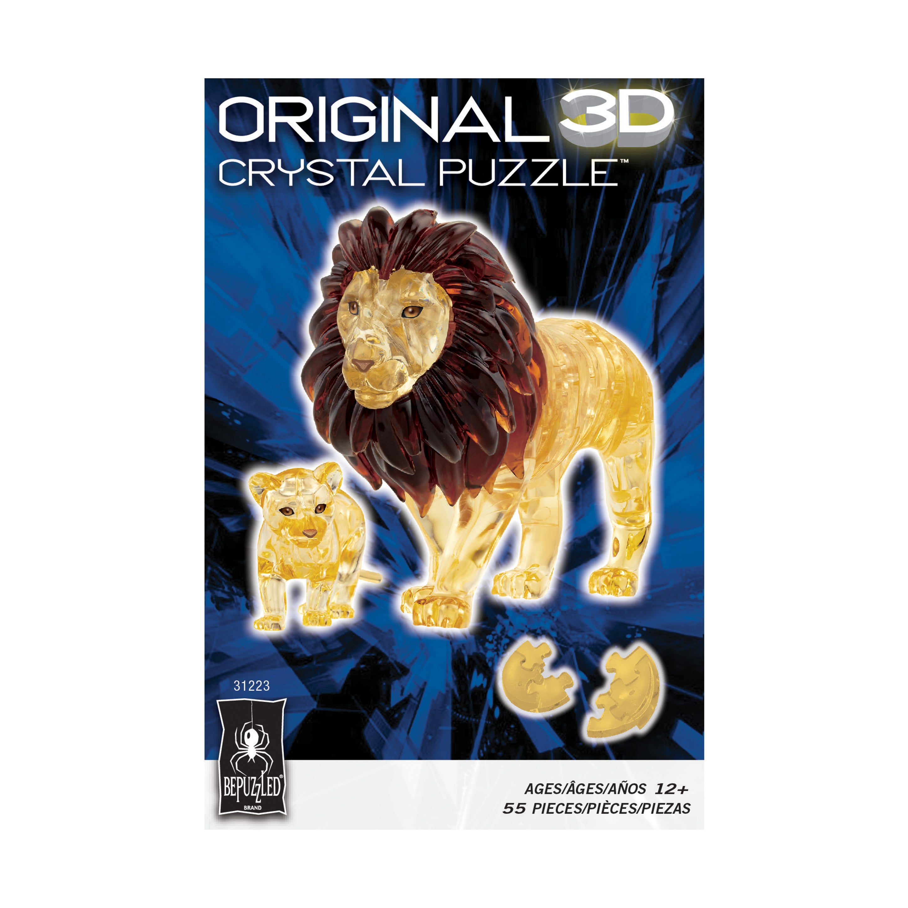 3D Crystal Puzzle - Lion and Baby (Gold) 55 Pieces - Fun Brain Teaser for Adults & Kids - Perfect for Family Game Night & Educational STEM Toys Gift