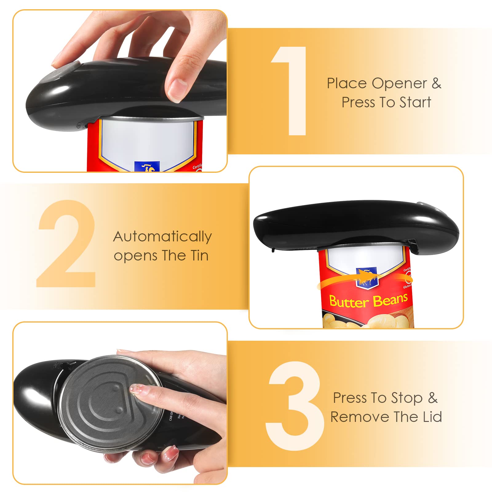 Automatic Electric Can Opener for Kitchen - Hands-Free Smooth Edge Opener for Seniors & Arthritis Users, Small Black (Model 066) - Perfect for Easy Food Prep & Elderly Assistance