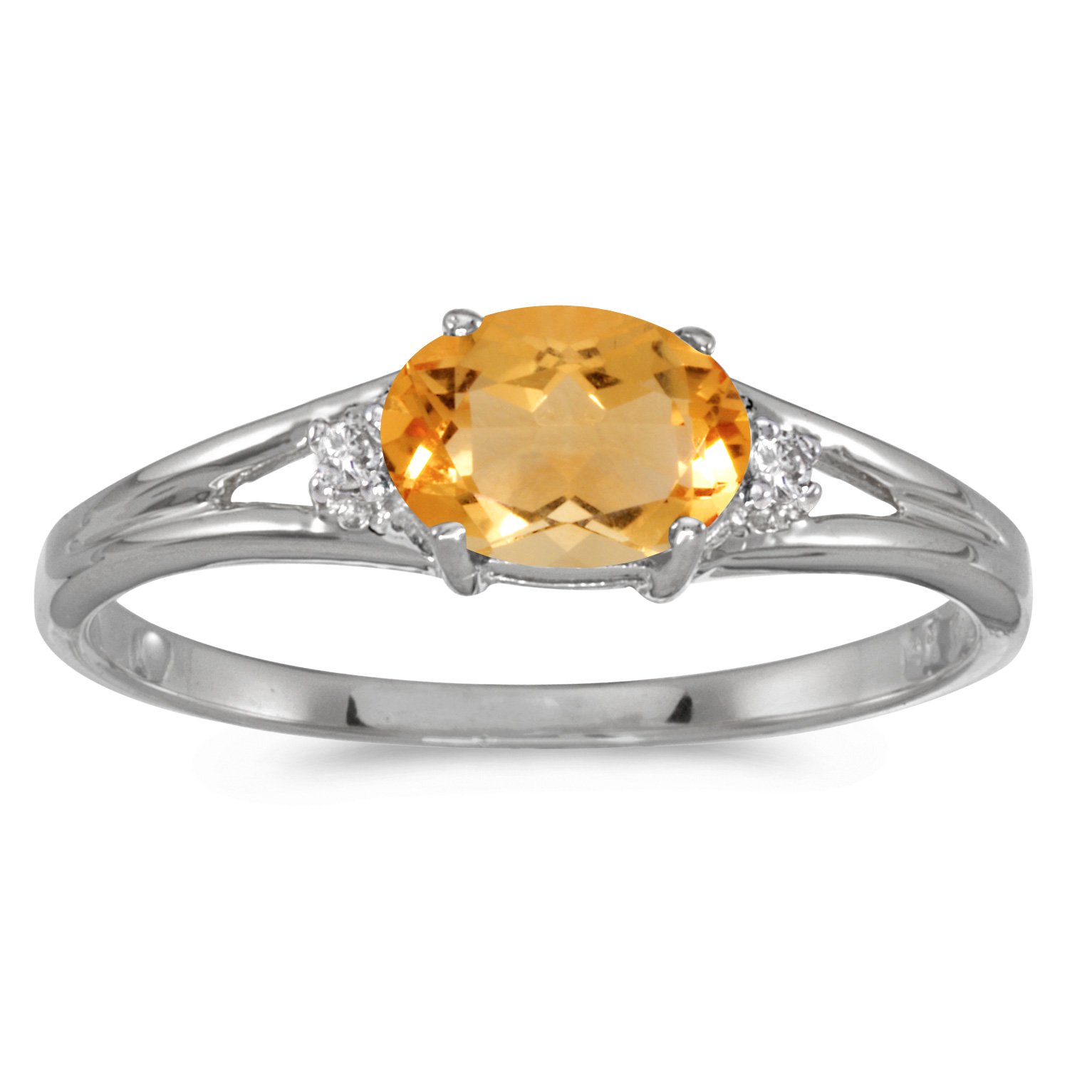 14K White Gold Oval Citrine and Diamond Ring for Women – Elegant Birthstone Jewelry for Engagement, Anniversary & Special Occasions