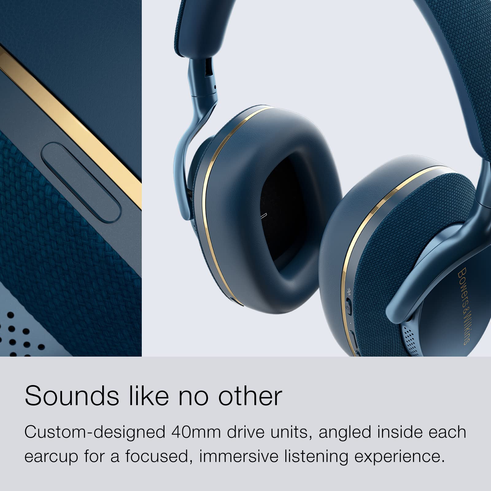 Bowers & Wilkins PX7 S2 Wireless Noise Cancelling Over-Ear Headphones with Bluetooth 5.0, 30-Hour Battery Life, Fast Charging & Built-in Mic - Blue | Premium Audio for Travel, Work & Home Entertainment