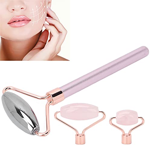 3 in 1 Jade & Rose Quartz Face Roller - Anti-Wrinkle Skin Lifting Massager for Firming & Beauty Care | Portable Facial Massage Tool for Home & Travel Use