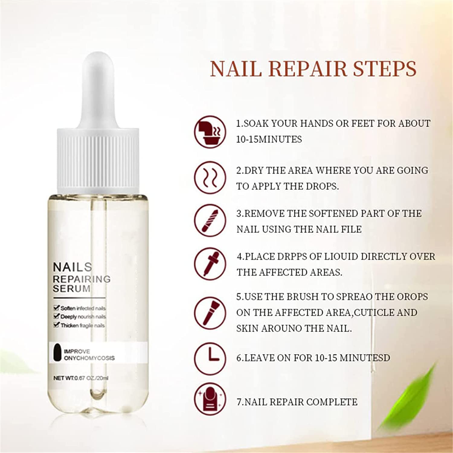 GFOUK 7 Days Nail Growth & Strengthening Serum - 20ml Fast-Acting Nail Repair Oil for Stronger, Healthier Nails - Natural Toenail Treatment for Damaged & Brittle Nails (3-Pack) - Perfect for Salon Use & At-Home Nail Care