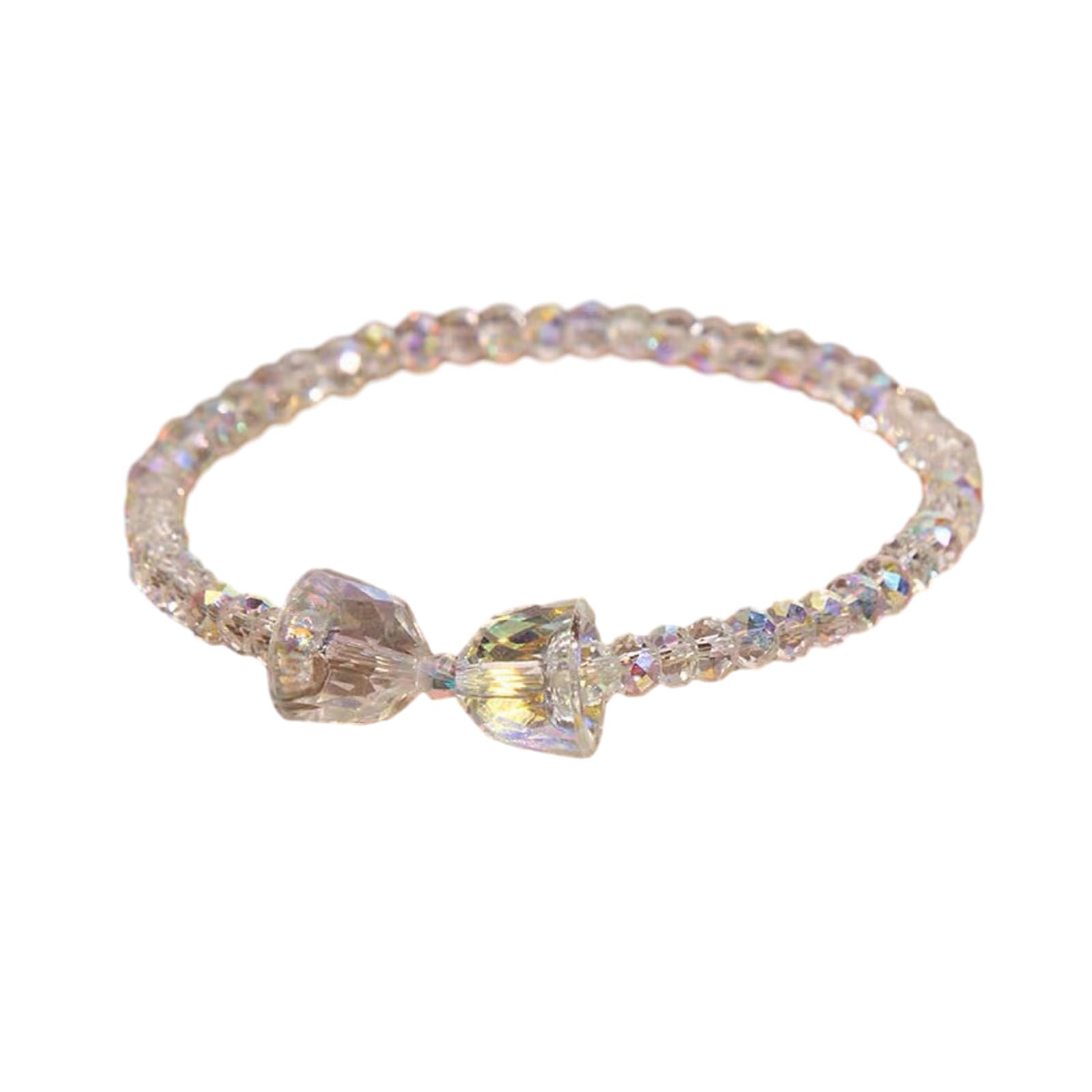 WaTudouYe Elegant Colorful Crystal Beaded Bracelet - Korean Style Rhinestone Bangle for Women, Wedding Jewelry Gift - Perfect for Bridal Party, Anniversary & Special Occasions
