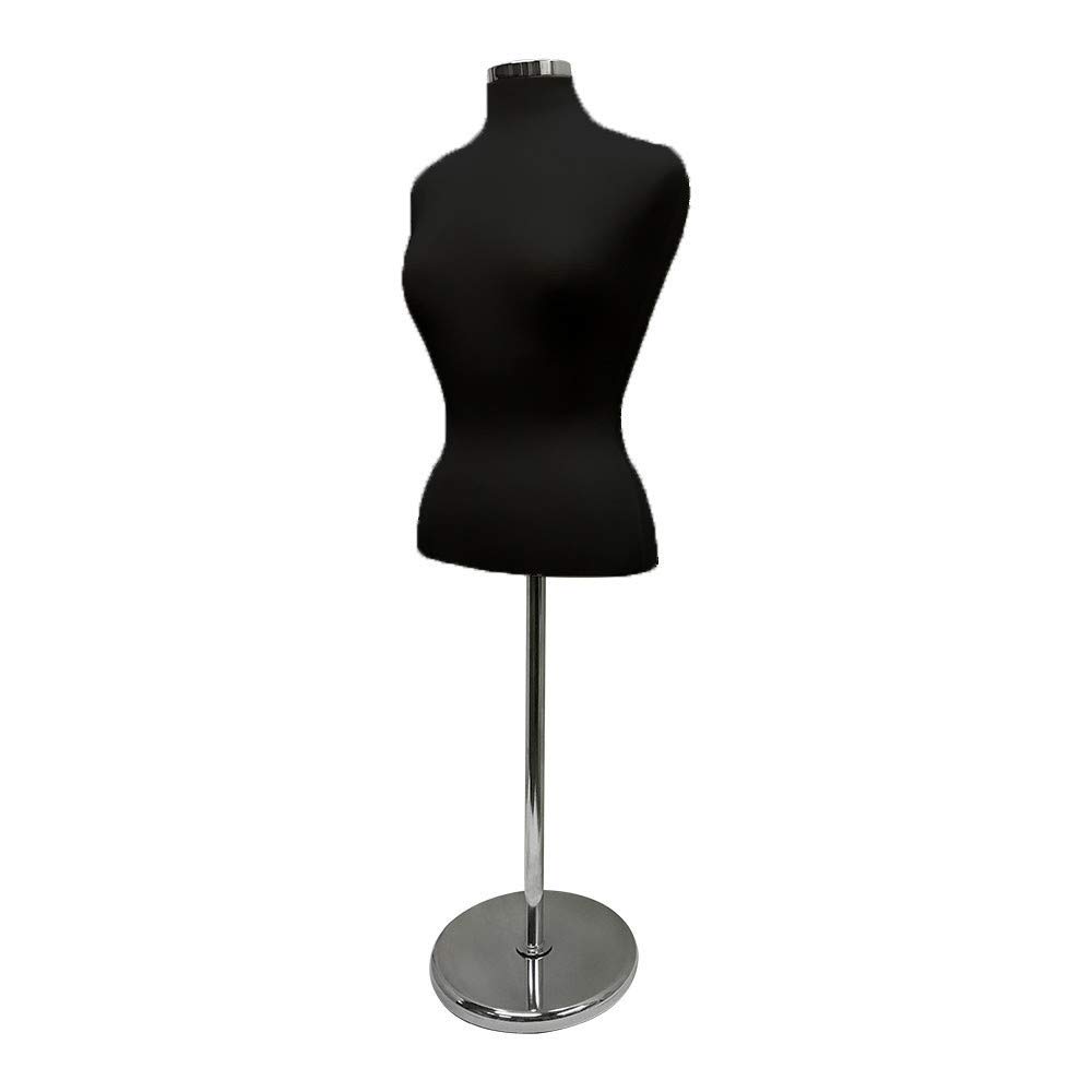Adjustable Female Mannequin Torso with Chrome Base - Black Dress Form for Clothing Display, Fitting, and Tailoring | Perfect for Boutiques, Fashion Design, and Sewing Studios