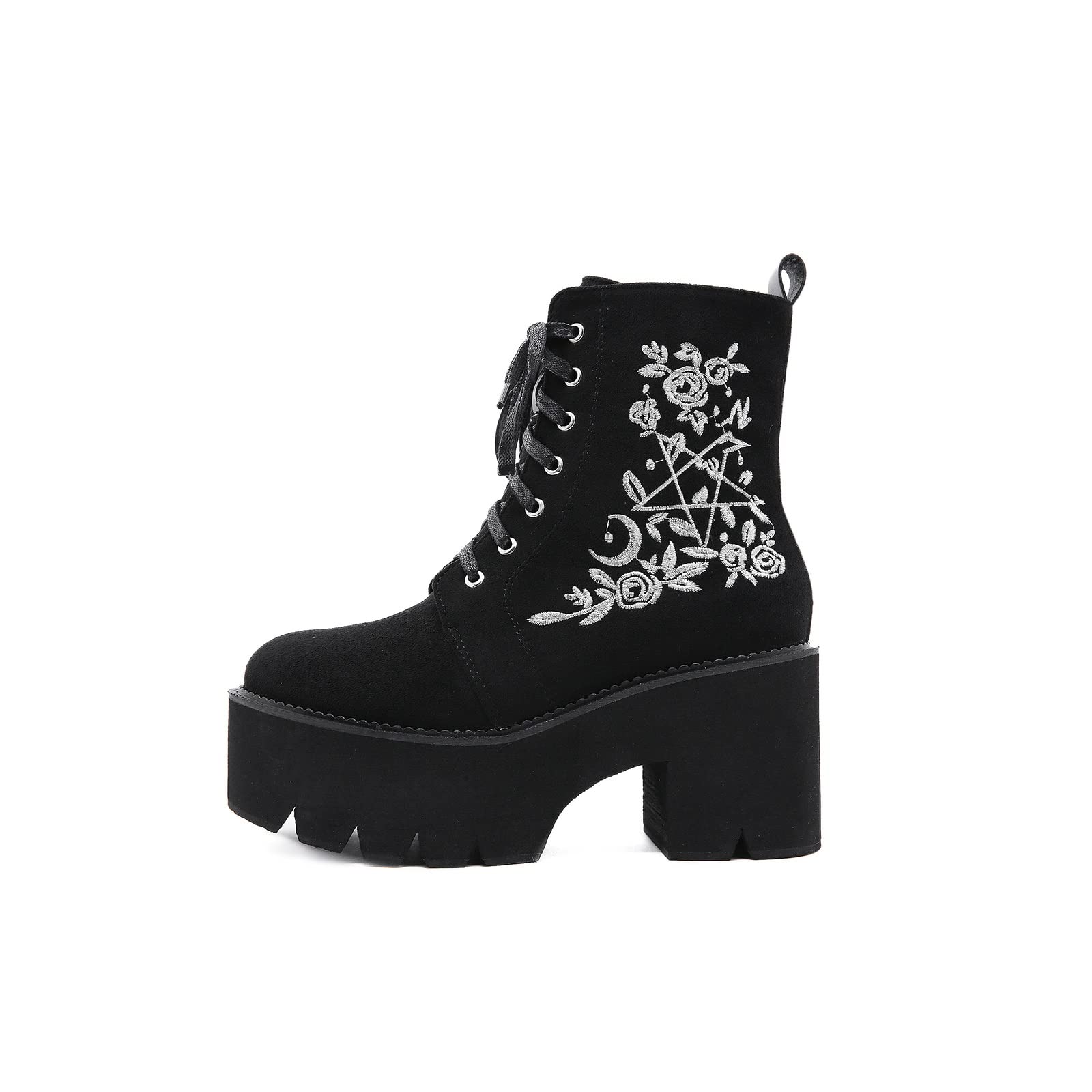QAZX Women's Gothic Punk Platform Boots - Lace Up Ankle Boots with Wedge Heel, Black Leather Knight Martin Boots for Women (Size 41) | Perfect for Halloween, Cosplay & Alternative Fashion Outfits
