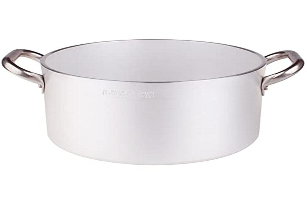 Pentole Agnelli Professional 37L Aluminum Deep Radiant Sauce Pot with 2 Steel Handles - Ideal for Restaurant Cooking, Catering & Large Batch Meal Prep