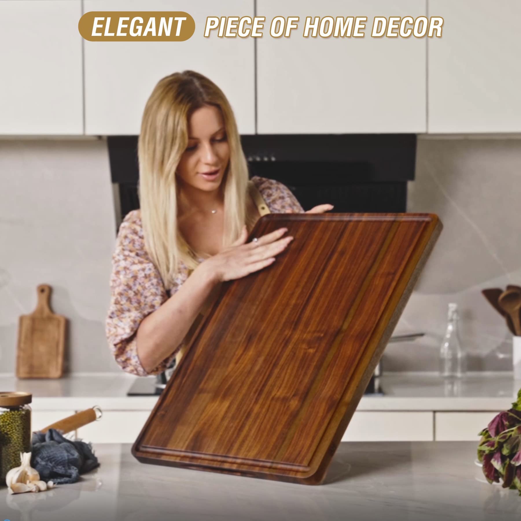 Premium XXL Walnut Wood Cutting Board 24x18 Inch - Thick Reversible Butcher Block with Juice Groove & Non-Slip Handles - Heavy Duty Chopping Board for Kitchen, Meat, Vegetables - Includes Gift Box & Non-Slip Mats - Perfect for Home Chefs & Holiday Gifting