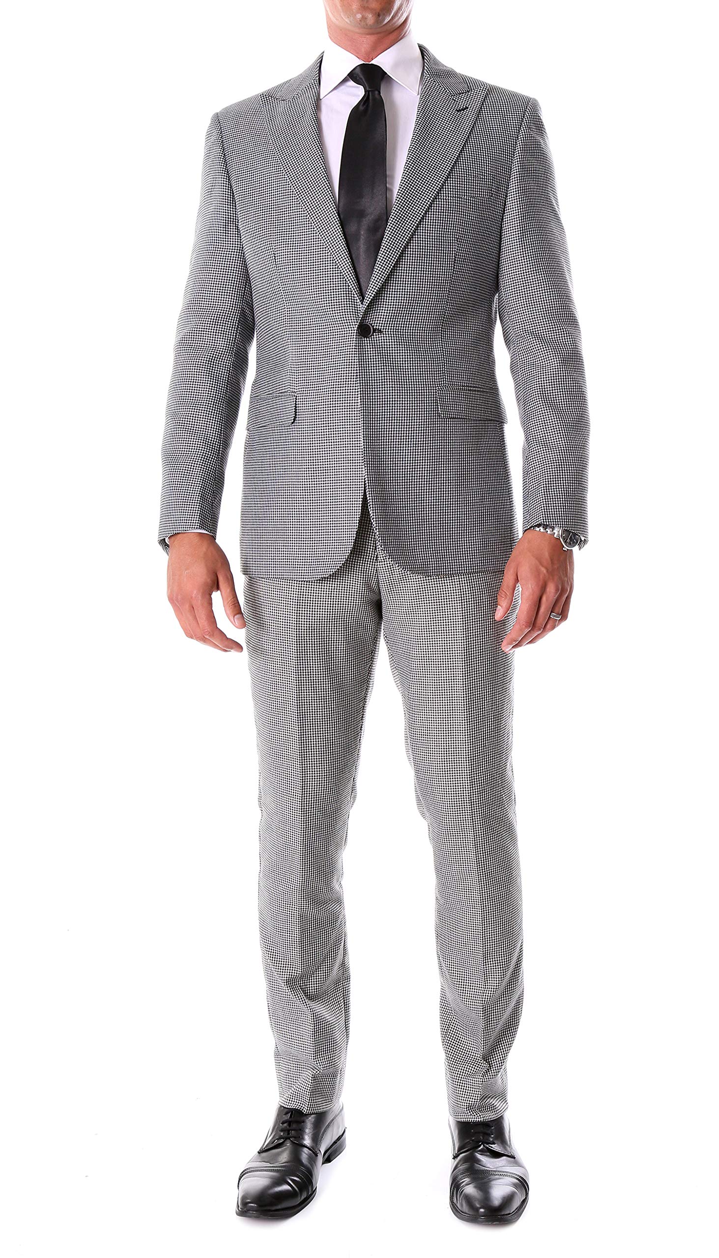 Men's Stanford Slim Fit Houndstooth Peak Lapel 2-Piece Suit | Formal Business Attire for Weddings, Interviews & Office Wear