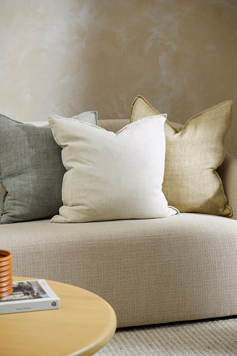 Premium Cassia Almond Feather Insert 55x55cm Linen Cushion Cover - Soft & Breathable Home Decor for Sofa, Bed, Chair (White) | Living Room, Bedroom, Office Comfort