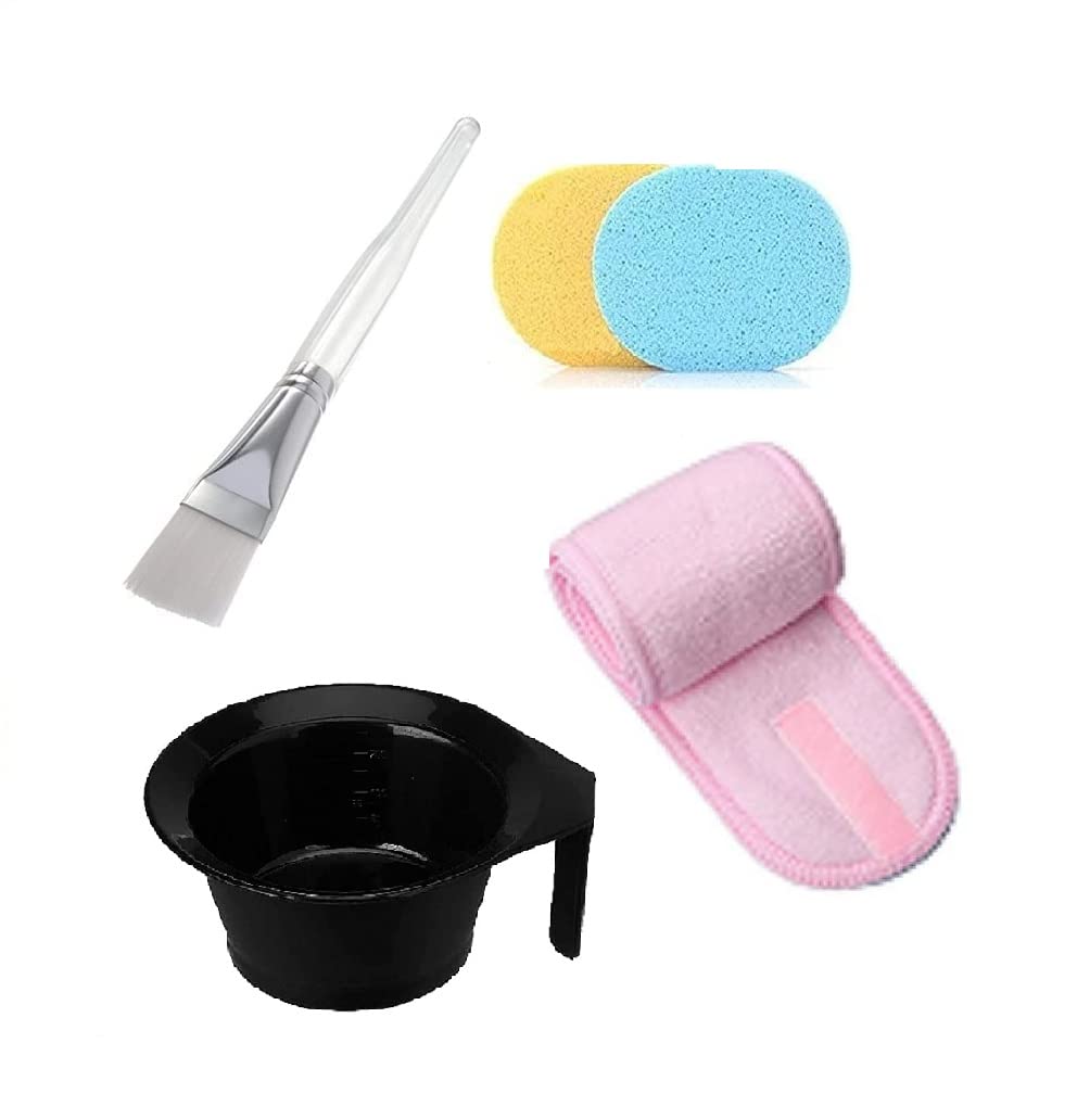 SIOPAWORLD Professional 5-Piece Facial Beauty Kit - Face Mask Brush, Headband, Cleaning Sponges, Applicator Bowl with Handle & Makeup Puff for Salon, Spa & Home Skincare Routine | Perfect for DIY Facials, Makeup Removal & At-Home Treatments