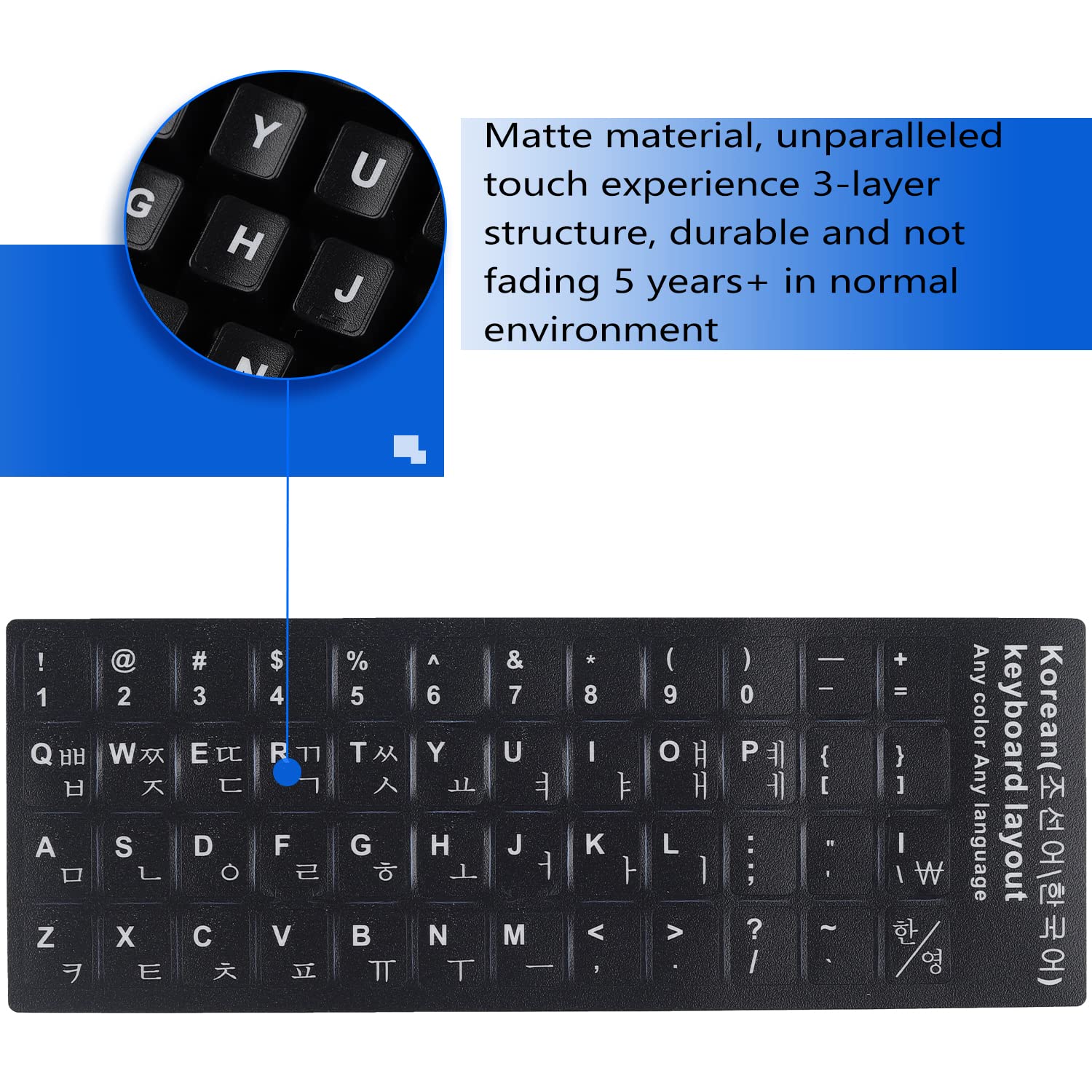2 Pack Universal Korean Keyboard Stickers - Black Background White Letters for Laptop, Computer, Desktop | Durable Replacement Keyboard Labels | Perfect for Korean Typing, Language Learning & Office Work