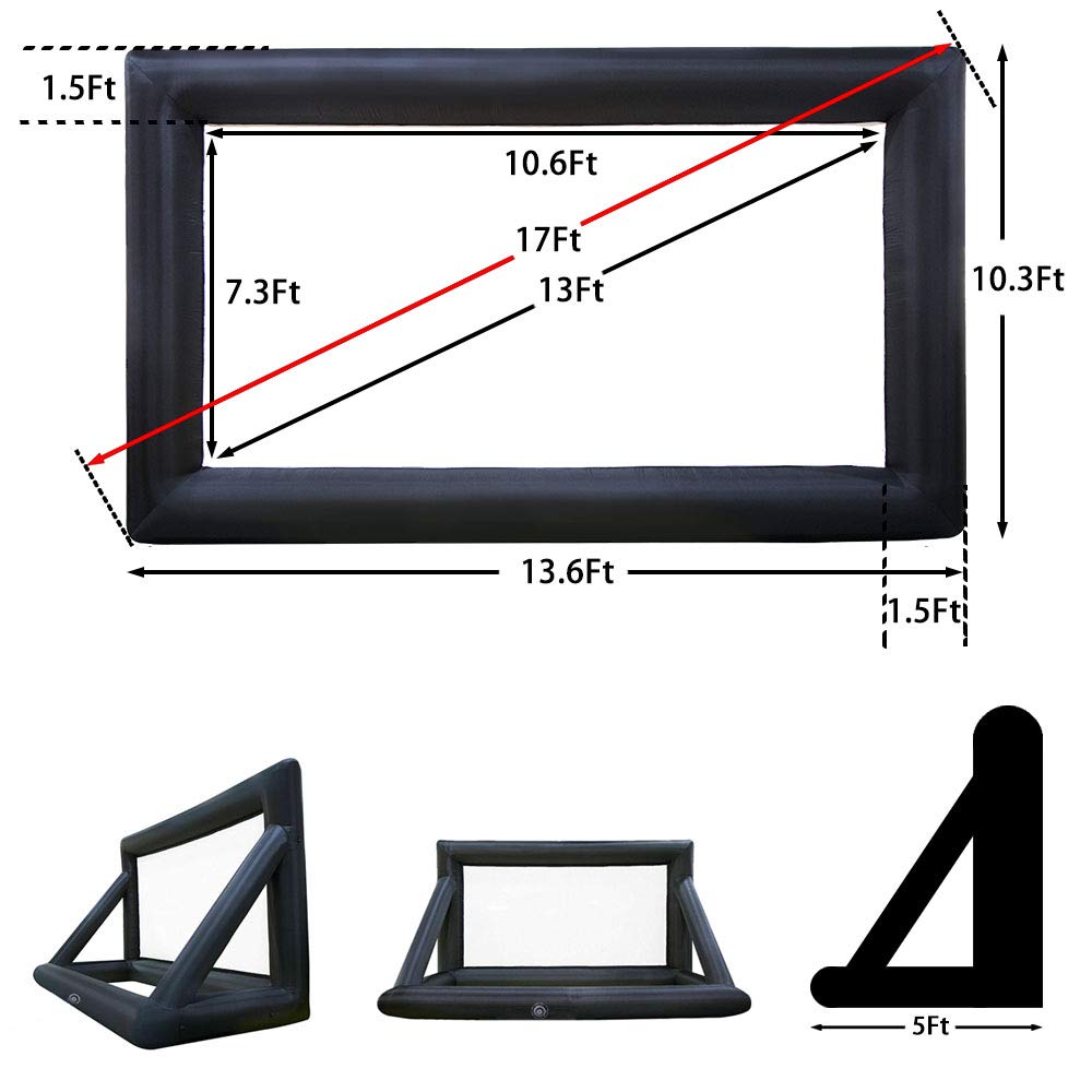 17FT Inflatable Movie Screen with Stand - Portable Outdoor Projection Screen for Backyard, Drive-in Movies & Events - Heavy-Duty Frame & Blower Included - Perfect for Parties, Camping & Outdoor Entertainment