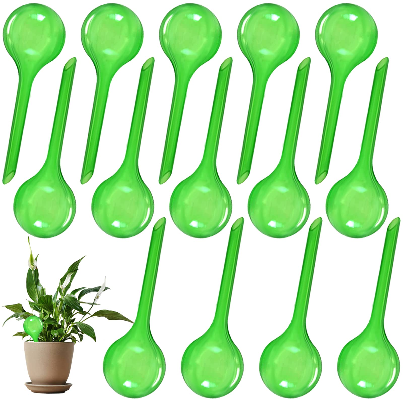 14 Pack Self Watering Globes for Plants - Plastic Automatic Plant Watering Bulbs - Indoor Outdoor Garden Watering Devices for Flowers, Potted Plants, Home & Office Decor (Green) - Perfect for Vacation Care & Home Gardening